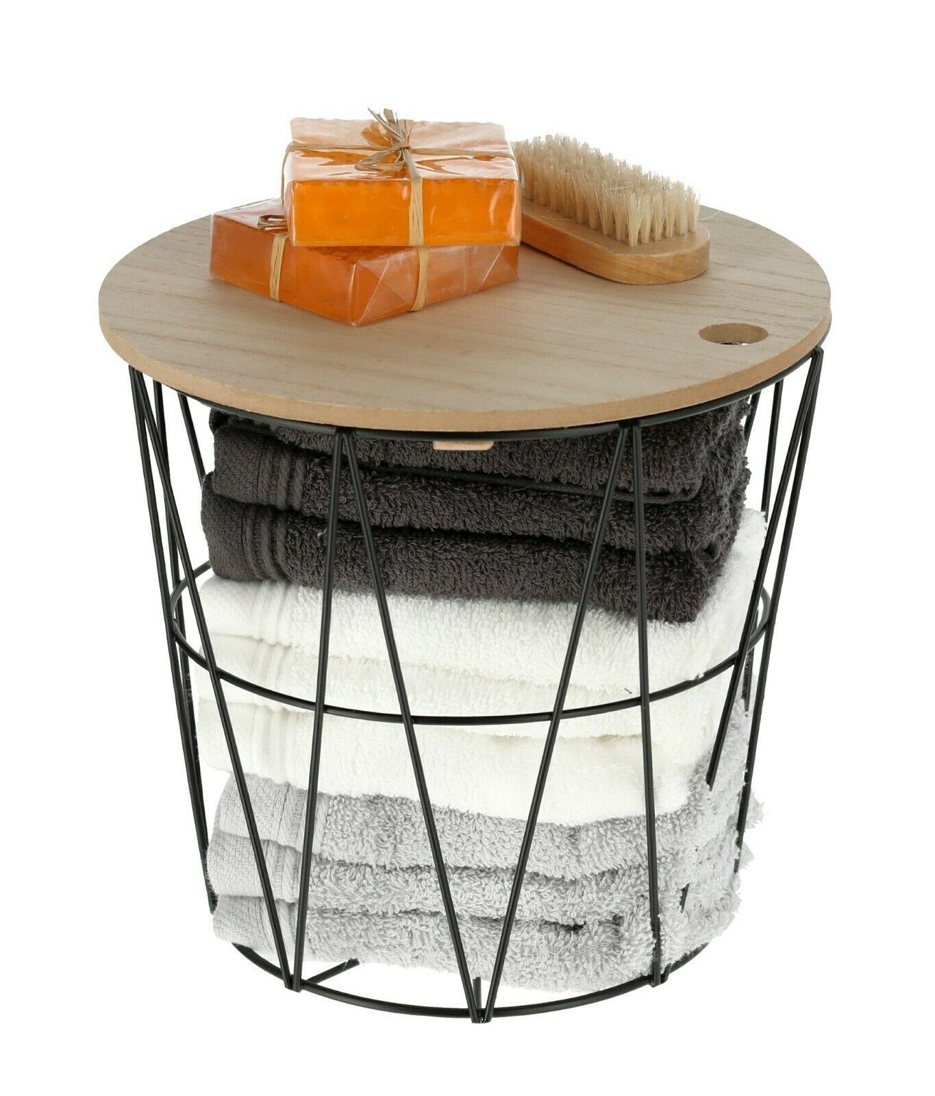 Meinposten Beistelltisch Kleiner mit Deckel Aufbewahrungskorb Tisch mini Beistelltisch Korb rund schwarz (1-St)