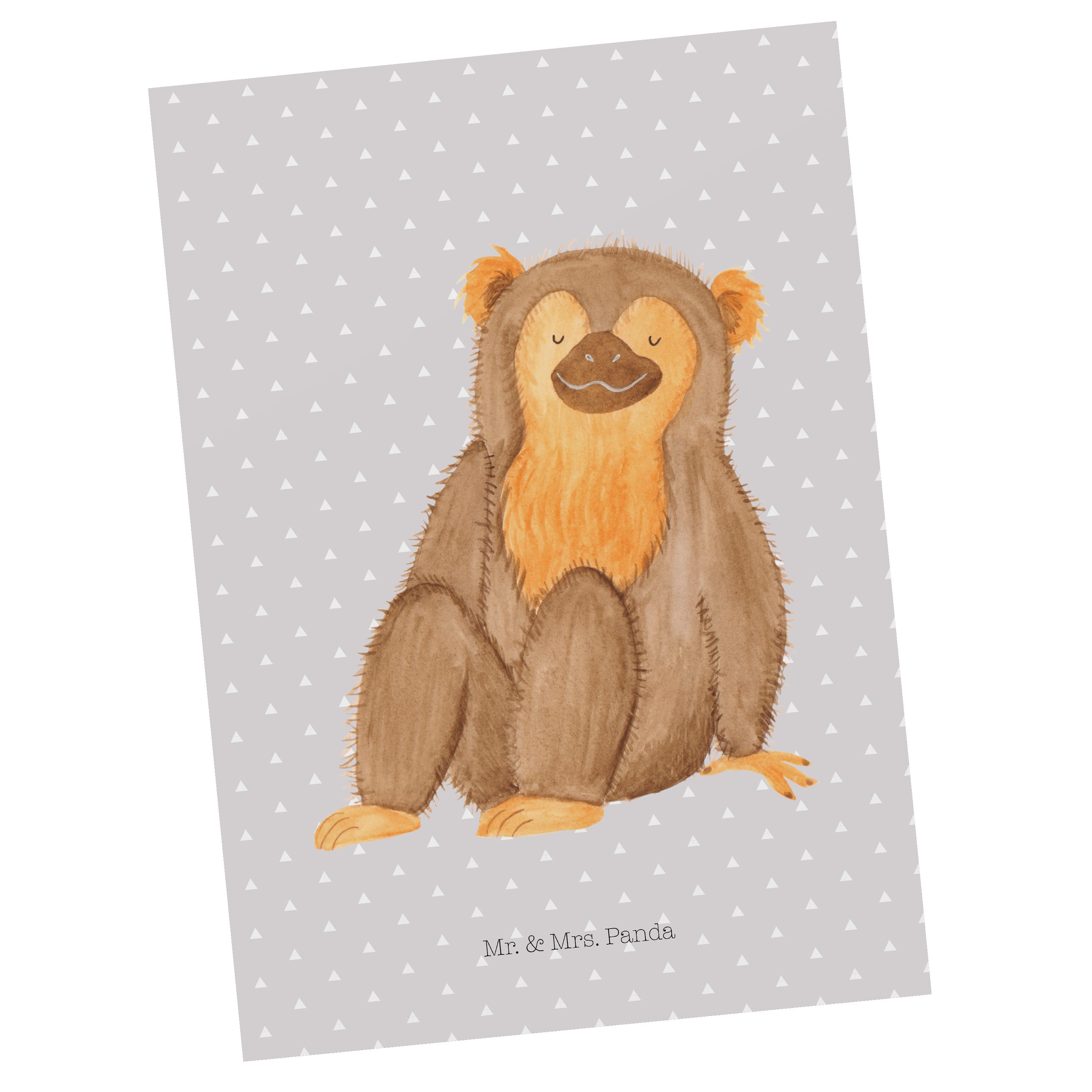 Mr. & Mrs. Panda Postkarte Affe - Grau Pastell - Geschenk, Einladungskarte, Selbstachtung, Gesch