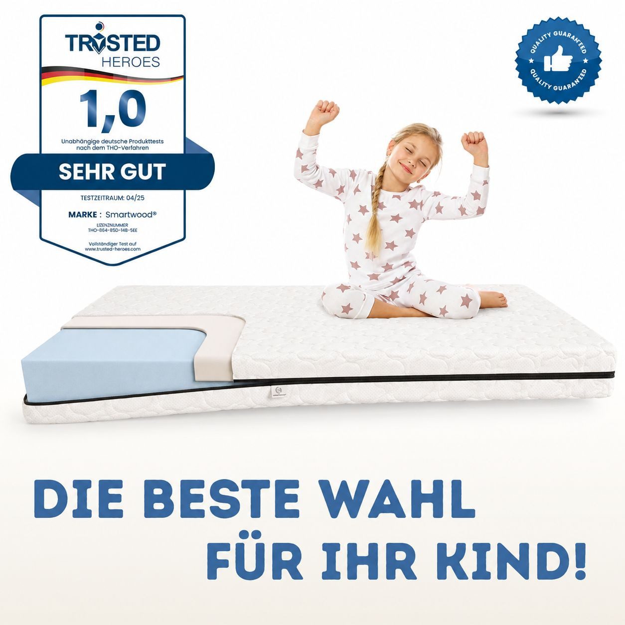 Kindermatratze 70x140 12 cm, H2 Matratze - Atmungsaktiv, Abnehmbarer Bezug, Wendbar, Smartwood – Bild 4 von 5