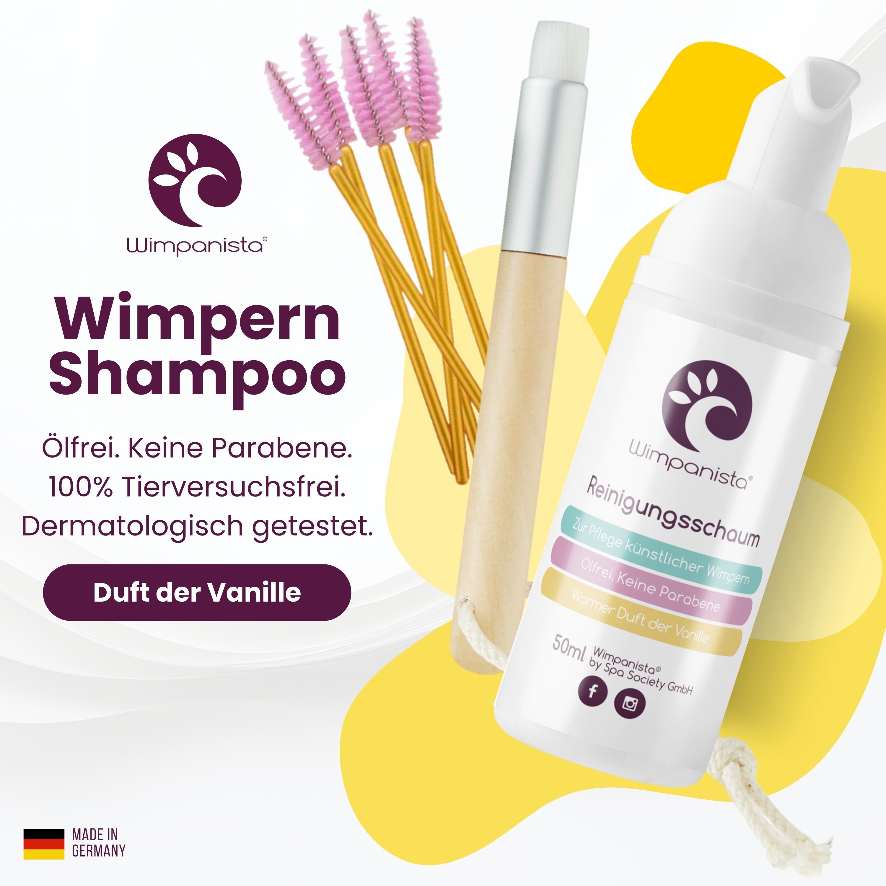 Wimpanista Wimpernpflege Wimpernshampoo. Duft Vanille., Ölfrei. Dermatologisch getestet