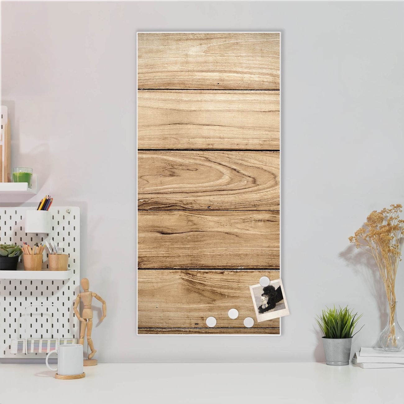banjado Magnettafel Stahl Holzplanken, (inkl. 4 Magnete, Stahlmagnettafel)