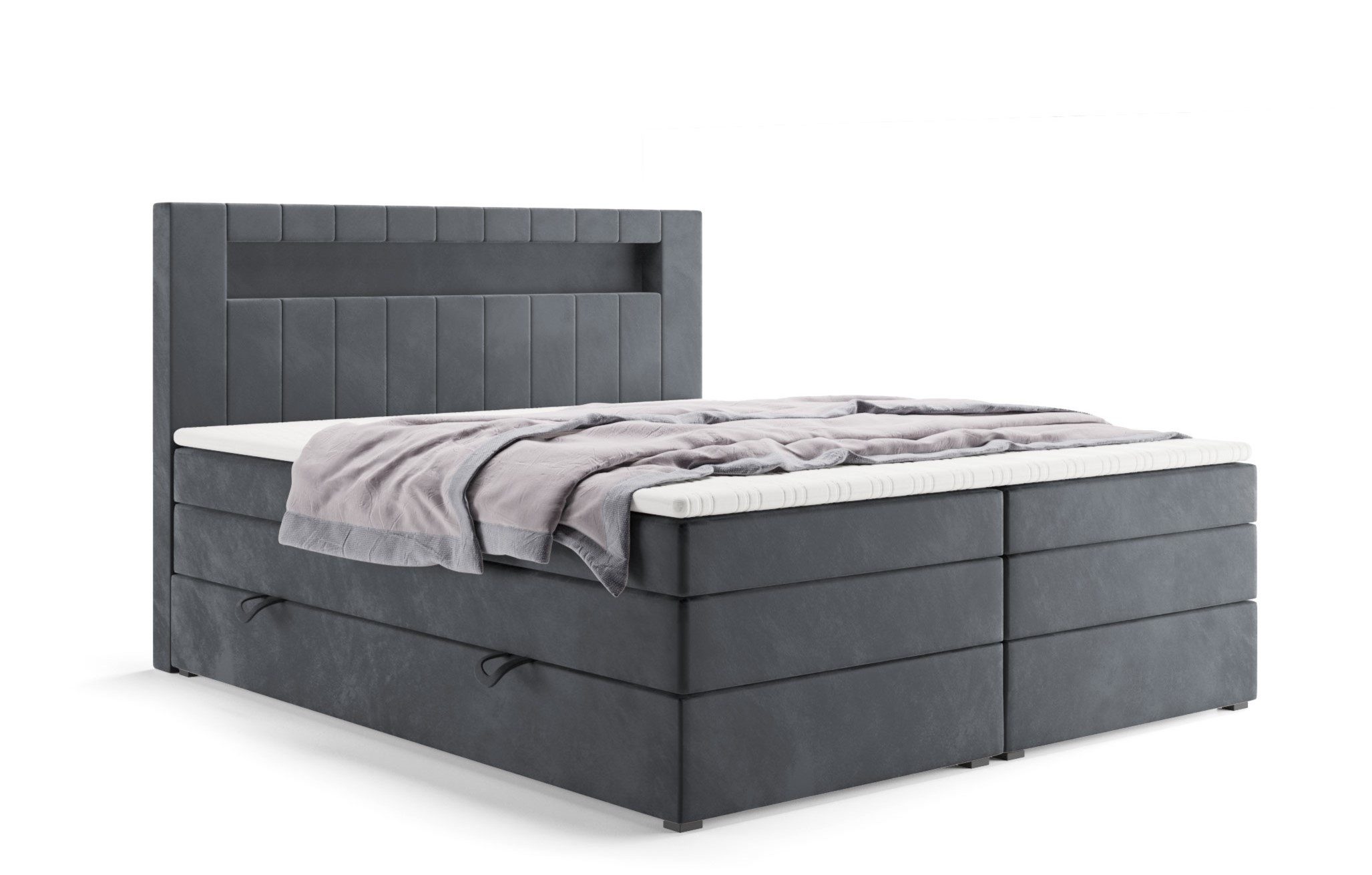 Labett Boxspringbett mit Bettkasten & Doppelmatratze GOLD 5 KING mit LED (Boxsprintbett,Bettkasten, Matratze, Topper), Bonellfederkern- und Taschenfederkernmatratze