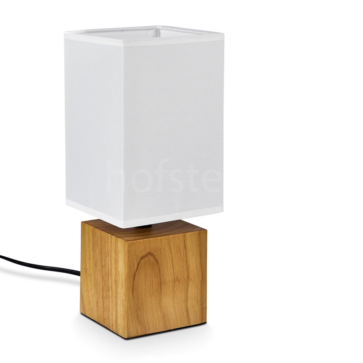 hofstein Tischleuchte moderne Nachttischlampe aus Holz/Stoff in Natur/Weiß, ohne Leuchtmittel, eckige mit Schirm aus Stoff, Höhe 30 cm, m. An-/Ausschalter, 1 x E27
