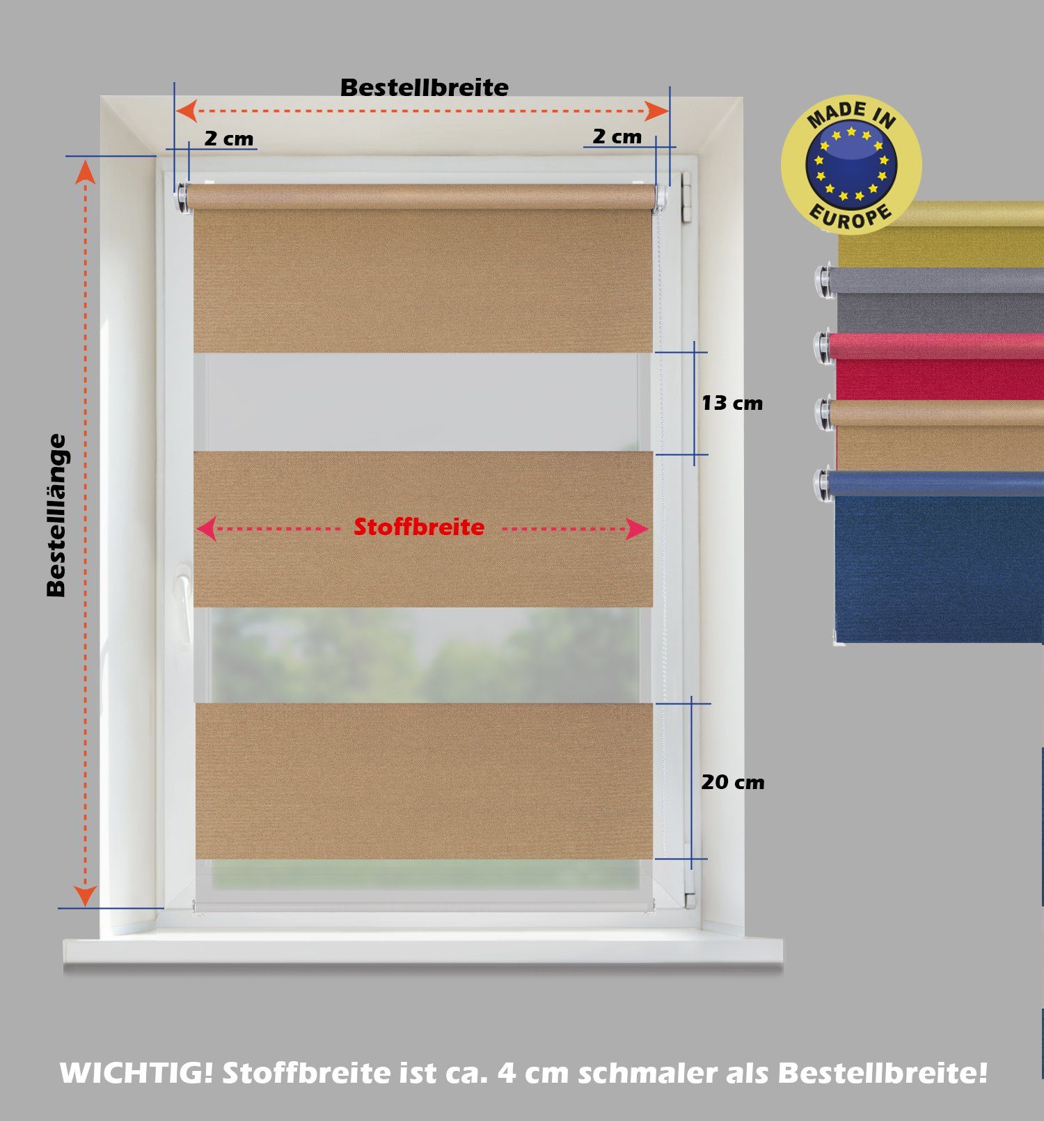 extra und Klemmfix-H, "Metallic" Schraubmontage oder Doppelrollo Doppelrollo DomDeco, mit Klemm- breiten Gold Stoff-Streifen