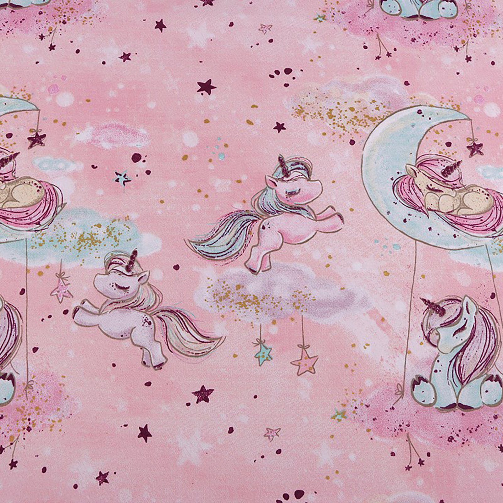 maDDma Stoff 0,5m Baumwoll-Stoff Einhornmotiv, rosa