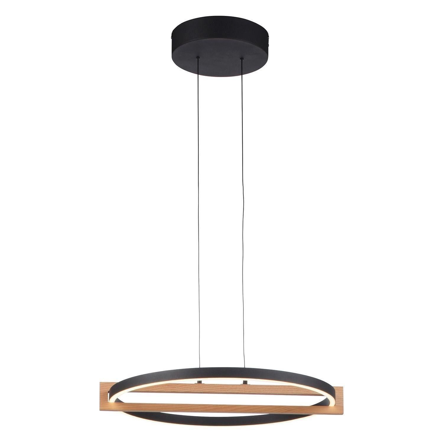 MONDO LED Pendelleuchte FAMERA, 2-flammig, Braun, Schwarz, Eichenholz, Anpassung der Farbtemperatur, Dimmfunktion, LED fest integriert, Metall, Höhenverstellbar, mit Fernbedienung, Ø 50 x H 200 cm