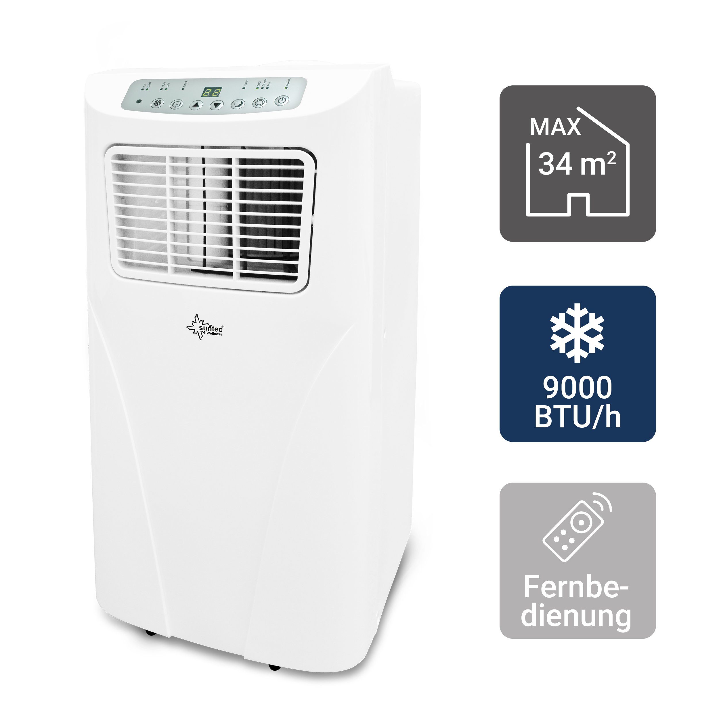 Freeze 9.000, Wellness Räume 80 Klimaanlage für Entfeuchter bis m³, Suntec Mobile Kühler 3-in-1-Klimagerät &