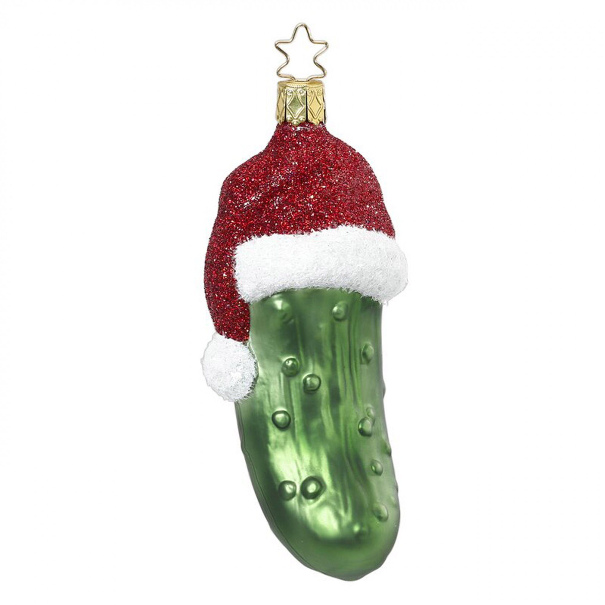 INGE-GLAS® Hänge-Weihnachtsbaum Christbaumanhänger mit "Weihnachtsgurke" Inge-Glas roter Nikolausmütze