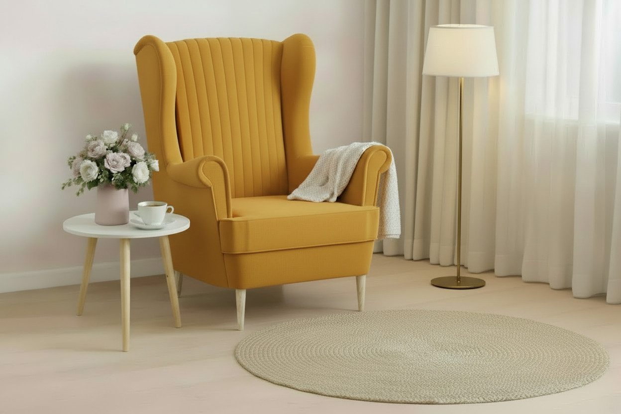 MOEBLO Ohrensessel COMFY SESSEL mit oder ohne Hocker (Polstersessel aus Samtstoff Wohnzimmersessel mit/ohne Hocker Ohrenbacksessel), Sessel mit optionalem Hocker