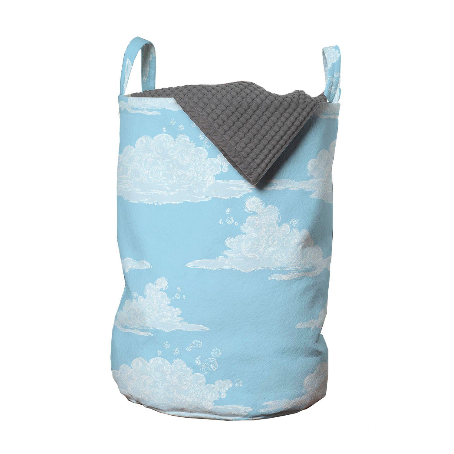 Waschsalons, Wäschekorb Wolken mit Blauer Griffen für Himmel Kordelzugverschluss Dreamy Unregelmäßige Abakuhaus Wäschesäckchen