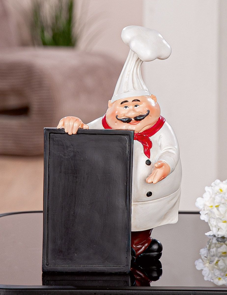 Skulptur Dekofigur Koch Paolo mit Tafel – Lustige Menütafel für Küche & Café