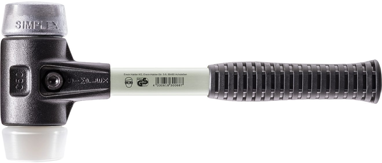 Halder KG Hammer SIMPLEX-Schonhämmer, mit verstärktem Stahlgussgehäuse und Fiberglasstiel Ø=50 mm 3779.050