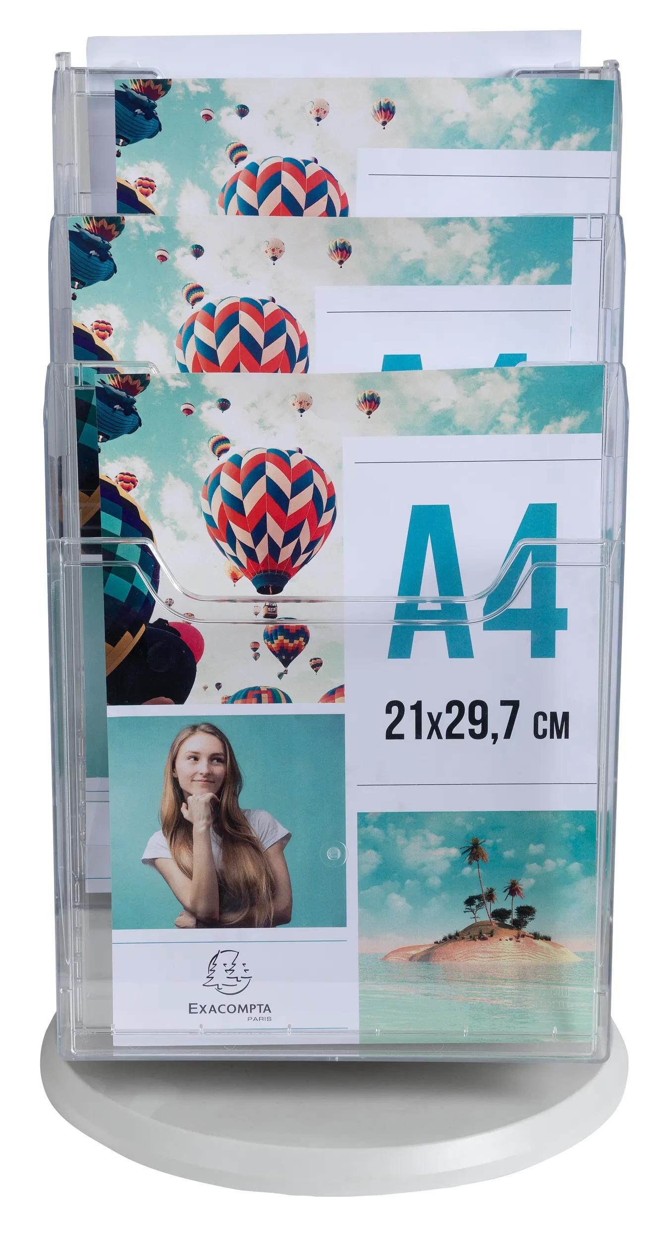 EXACOMPTA Zeitungsständer Tischprospekthalter Drehständer 6 Fächer A4 315x315x465 cm 60558D, Tischständer