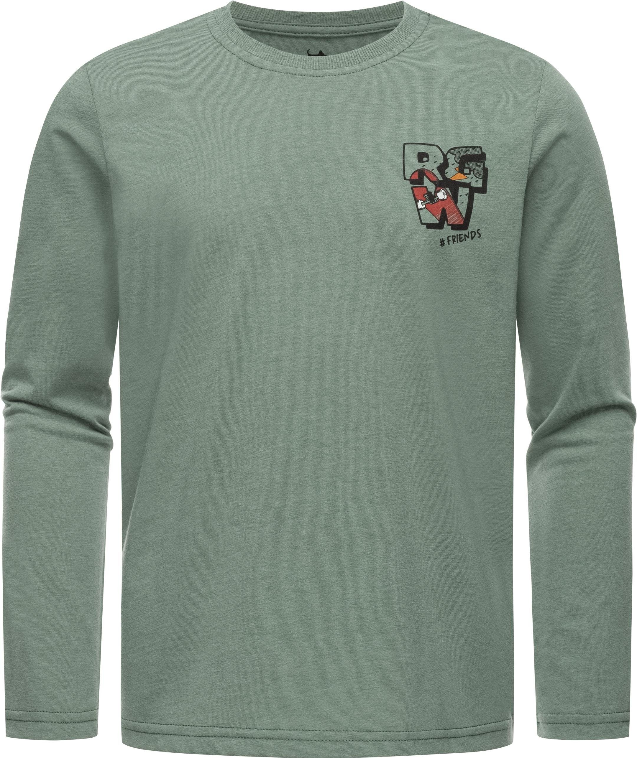 Ragwear Sweatshirt Gurgi Print Leichtes Jungen Langarmshirt mit Logodruck grün
