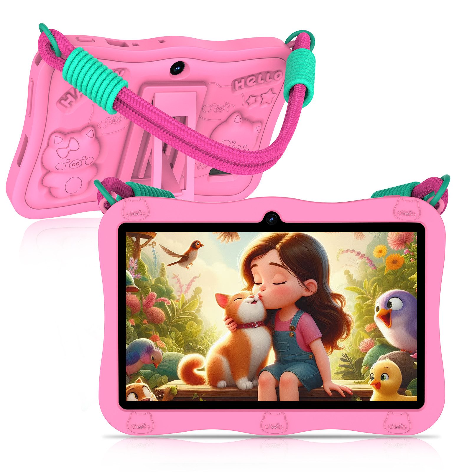 VASOUN Kinder Lern-Tablet mit Elternkontrolle 7'' Android 15,32GB Tablet Tablet (10.1 Zoll Tablet", (Kids Bumper rosa,Kinder-Modus,WIFI 6)