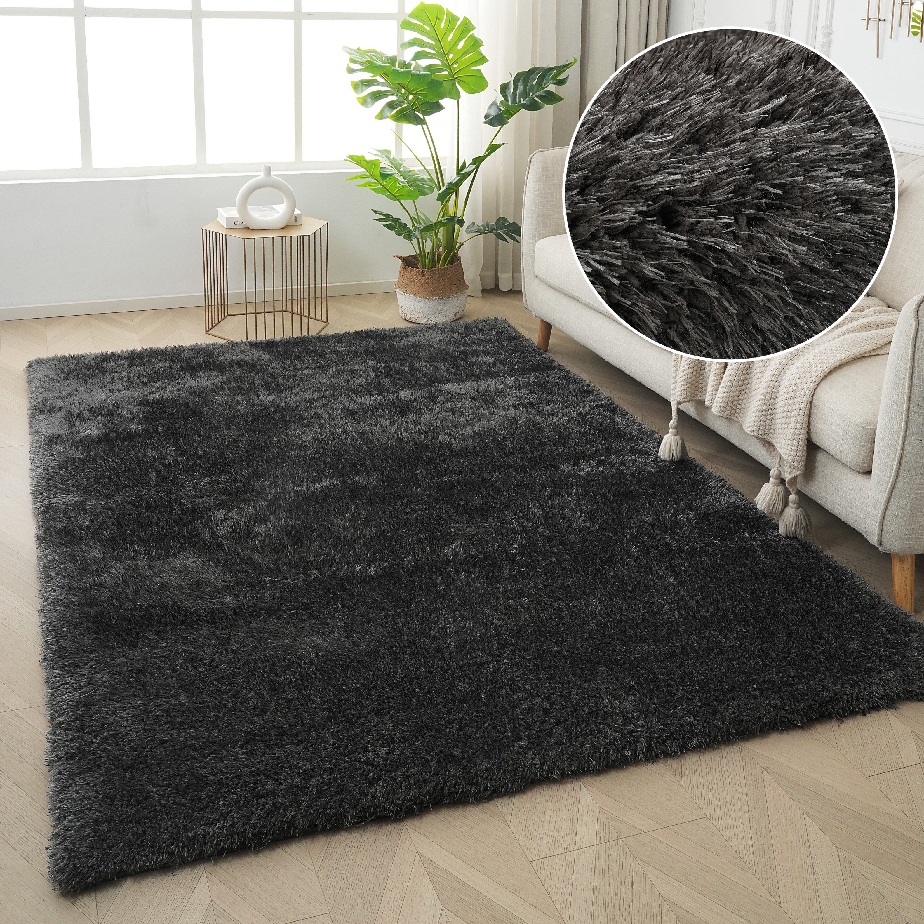 OTTO home Hochflor-Teppich Micro Shaggy, aus weicher Mikrofaser, rechteckig, Höhe: 53 mm, weich, flauschig, Uni-Farben, Wohnzimmer, Schlafzimmer, Kinderzimmer