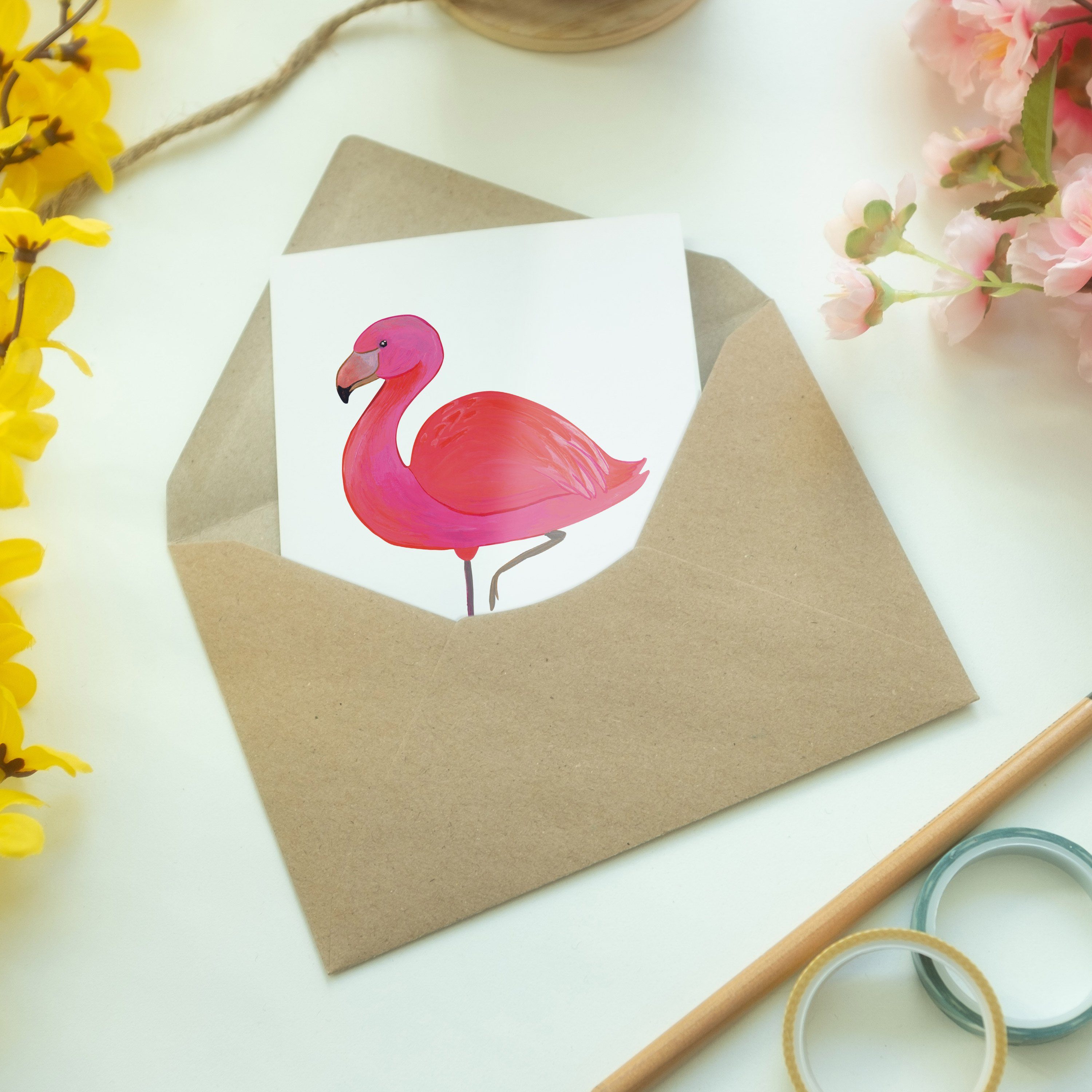 Mr. & Mrs. - Weiß Einladungskarte, - classic einzigartig, Geschenk, Panda Flamingo Geb Grußkarte
