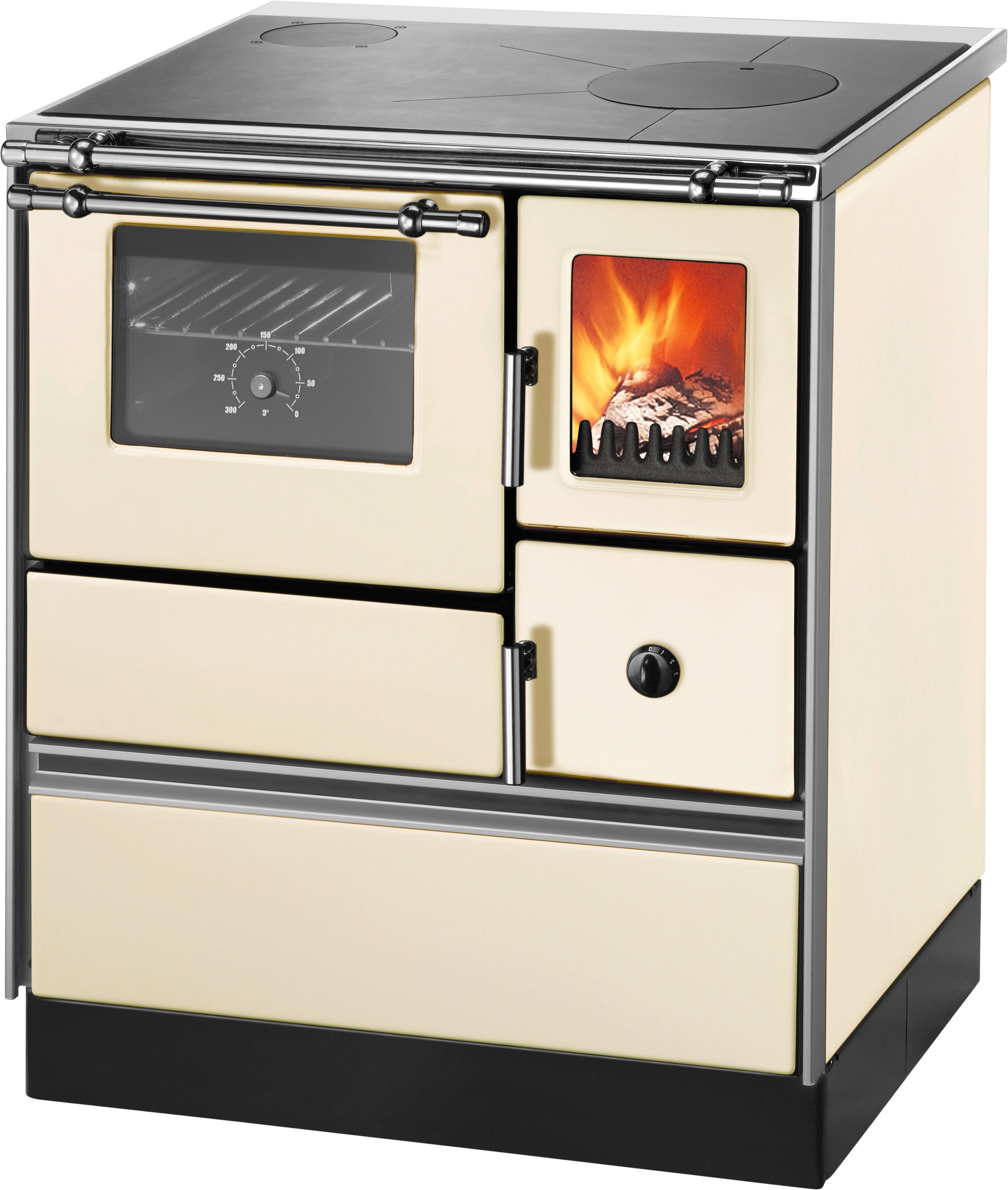WESTMINSTER Festbrennstoffherd K76F-70 elfenbein, links, 7,6 kW, Zeitbrand