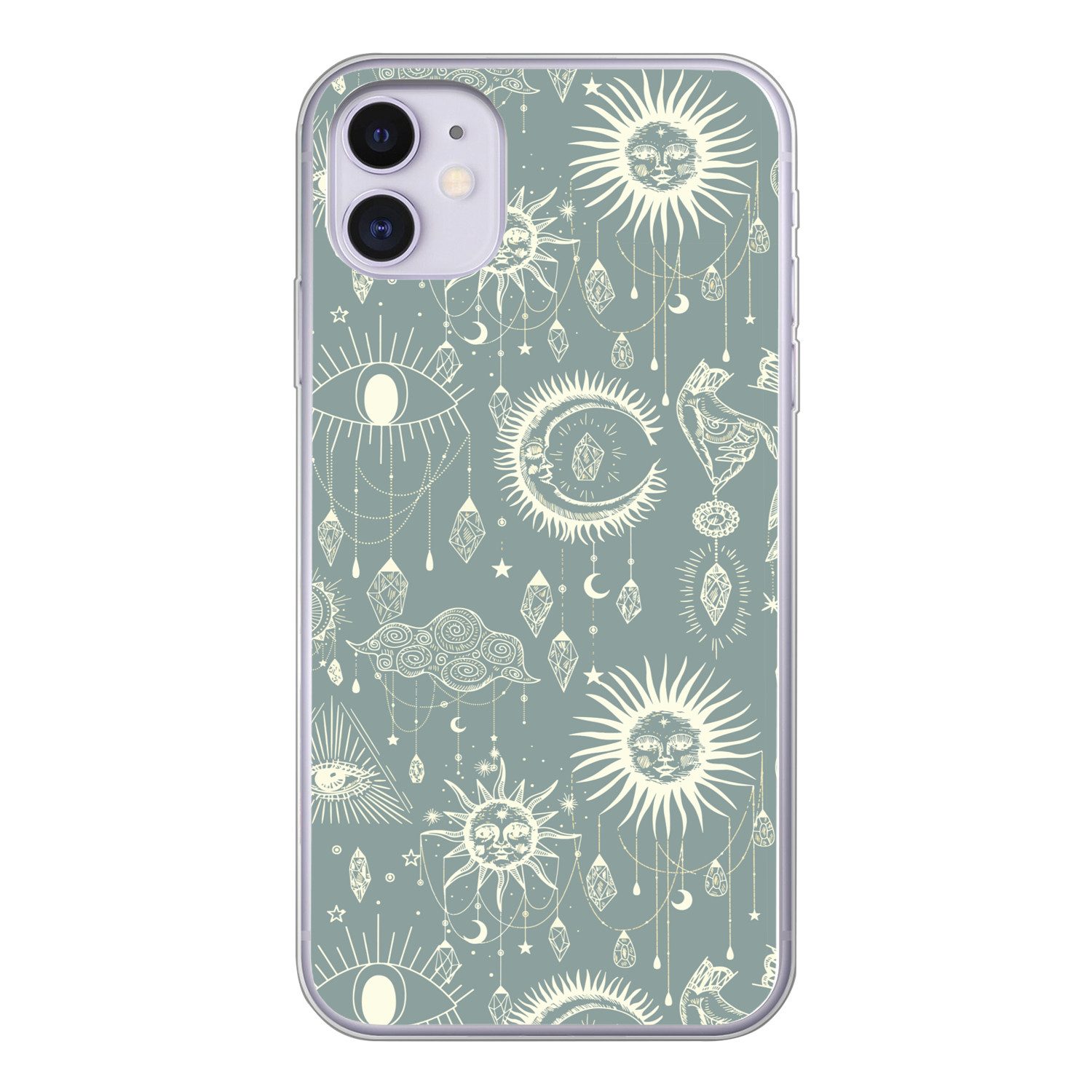 MuchoWow Handyhülle für Apple iPhone 11 Boho - Druck - Blau - Sonne - Augen - Zen, Smartphone-Bumper, Print, Handy Schutzhülle Dünn
