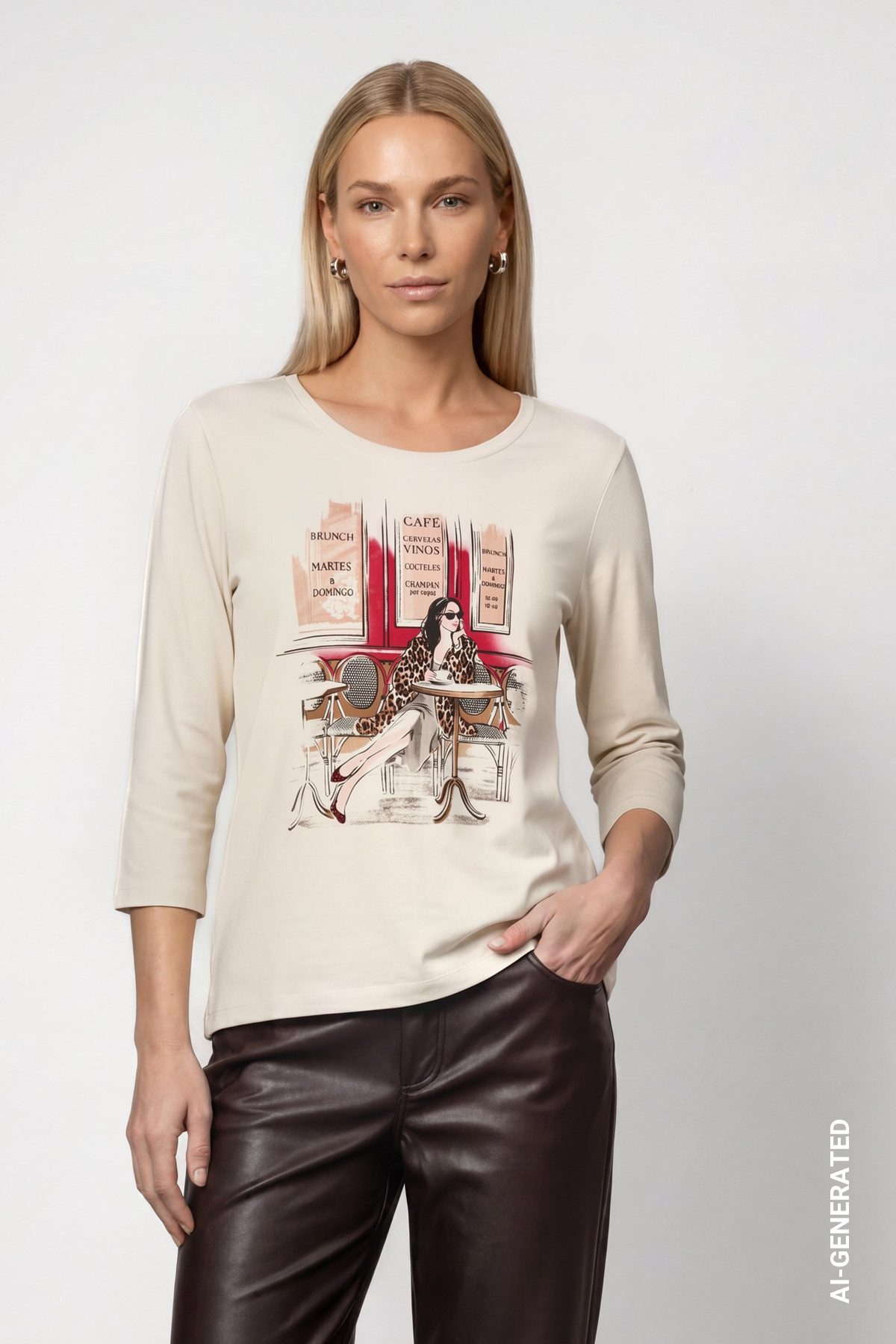 Monari 3/4-Arm-Shirt Shirt Frau im Café Regular fit mit Rundhalsausschnitt