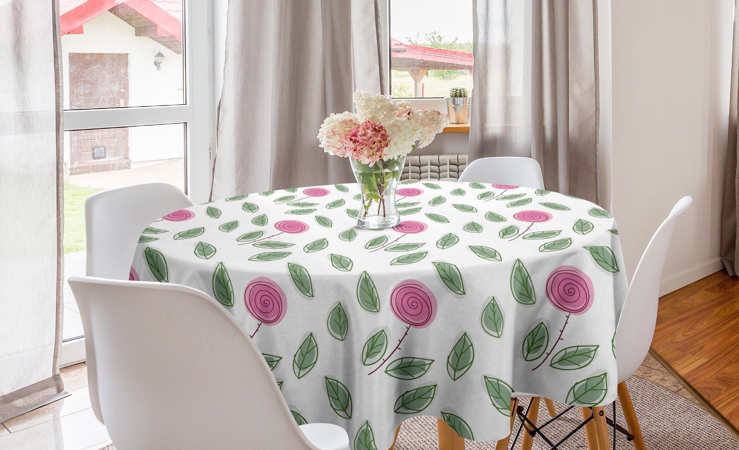 Rose rosa Küche Tischdecke Kreis Dekoration, Tischdecke für Style Esszimmer Blüten Abakuhaus Abdeckung Modern