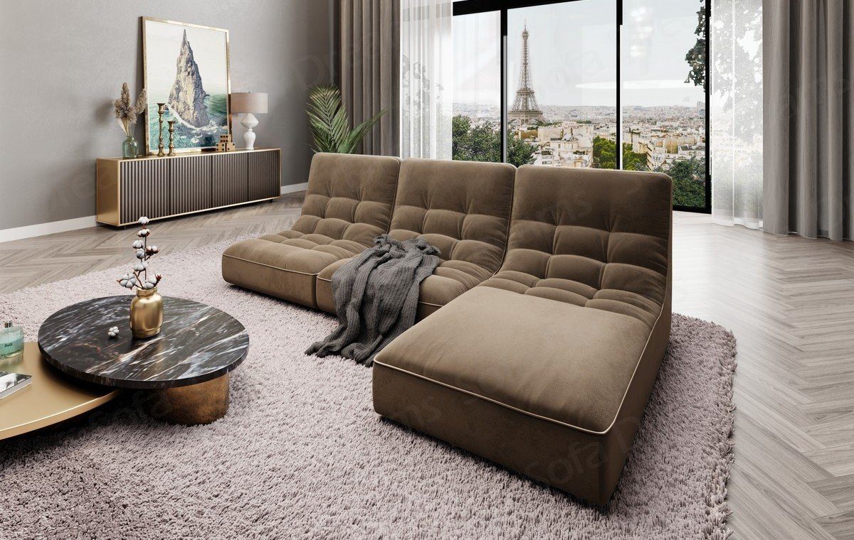 Sofa Dreams Ecksofa Samtstoff Sofa Design Couch Melilla L Form Stoffsofa, Loungesofa hellbraun09