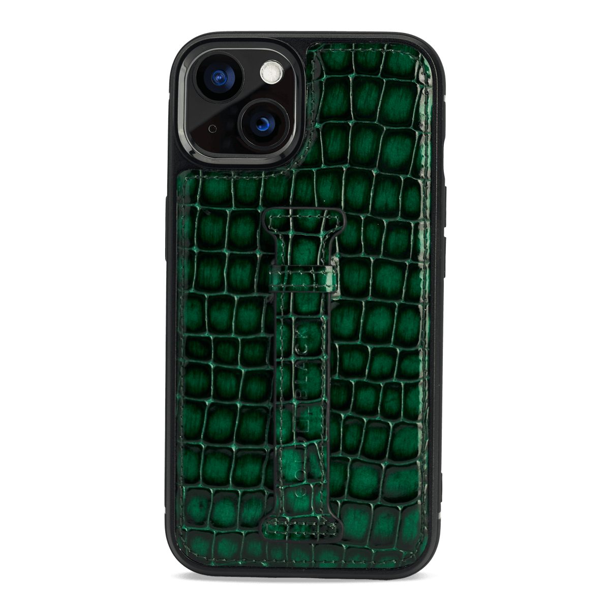 GOLDBLACK Handyhülle GOLDBLACK iPhone 13 Leder Case mit Fingerschlaufe MILANO-Design grün