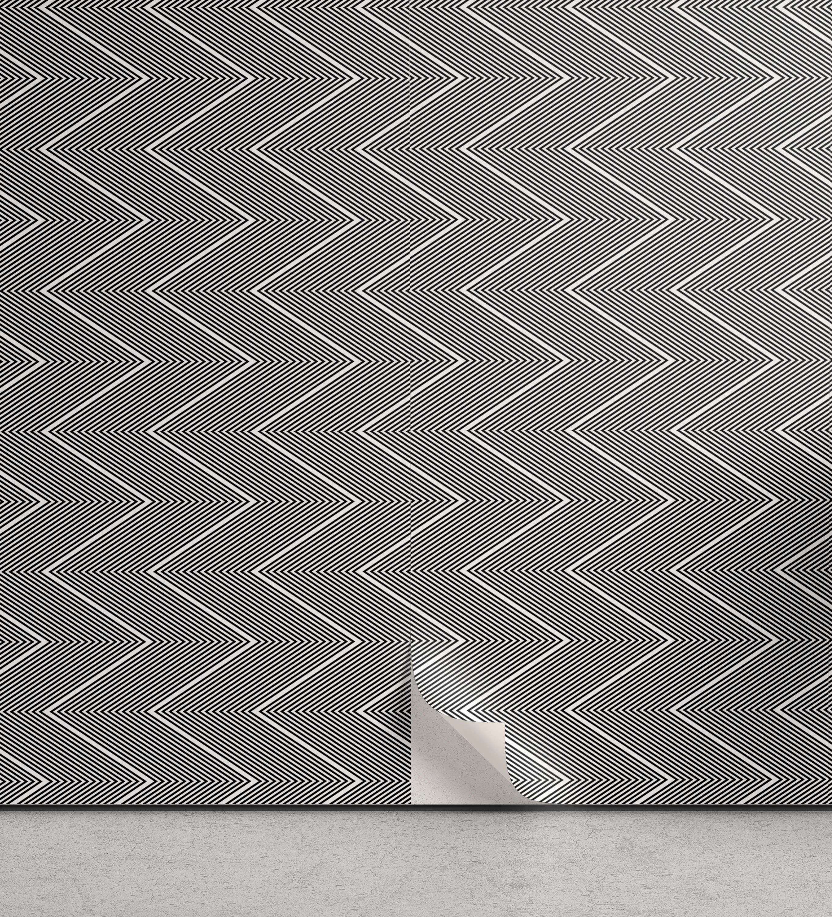 Abakuhaus Vinyltapete selbstklebendes Wohnzimmer Küchenakzent, Geometrisch Schwarzweiss Zigzags