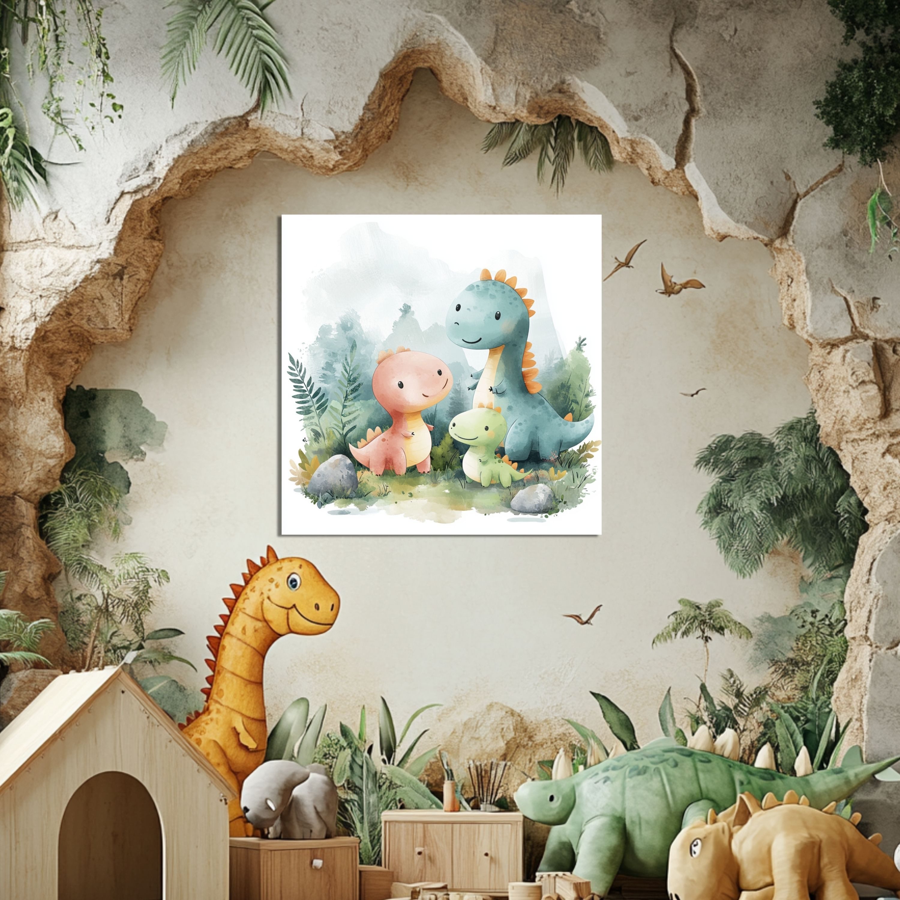 DARO Design Leinwandbild Modern Abstrakt Wandbilder XXL Wandbild Wand Deko Leinwand Bilder, (rosa Dinos - Bild Groß Wohnzimmer Schlafzimmer Küche Esszimmer Einteilig Querformat Fotodruck Leinwände Wanddeko Abstrakte Kunst Boho), 30x30cm