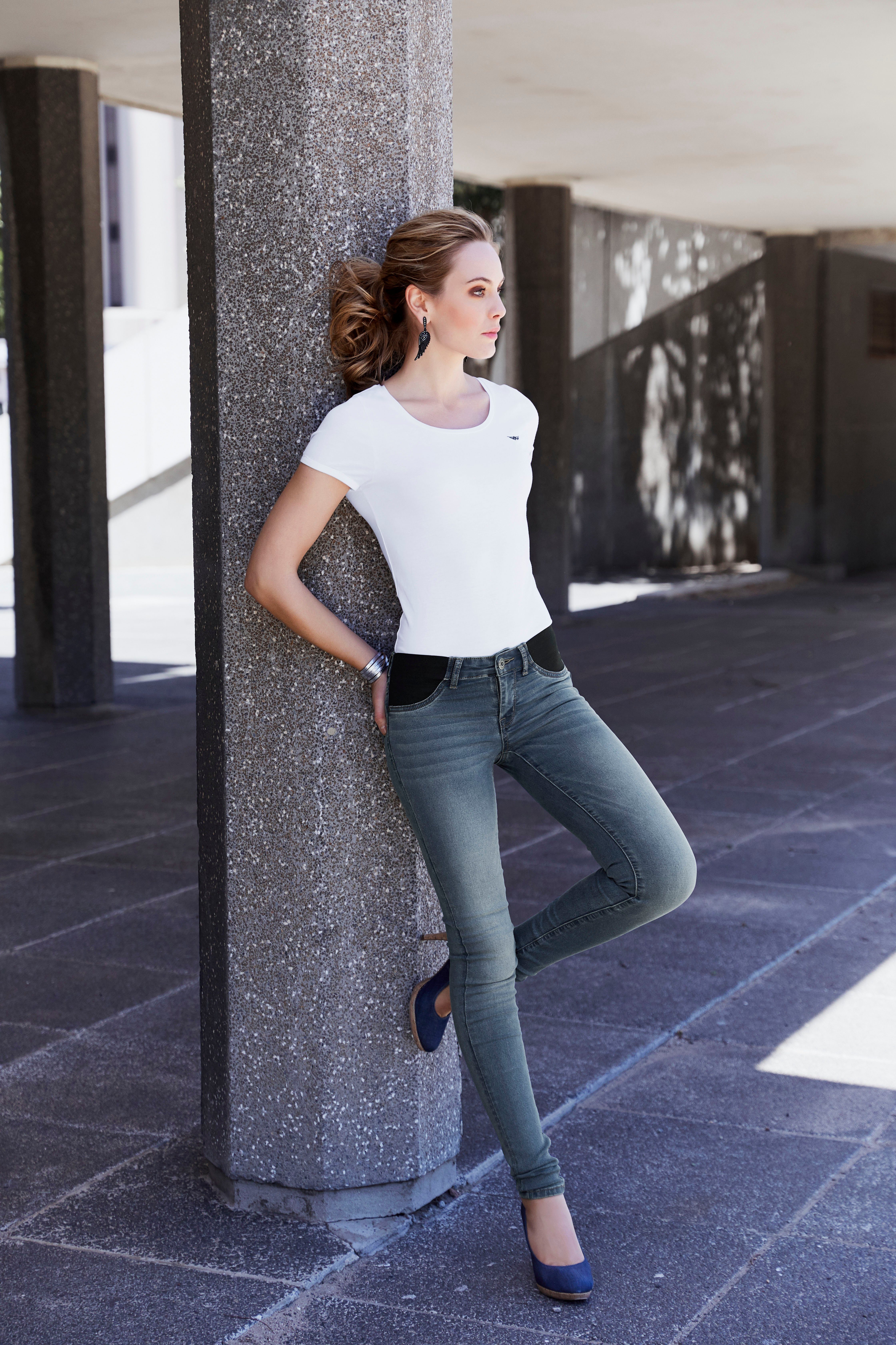 Skinny-fit-Jeans Stretch mit Low Stretch-Einsätzen Ultra seitlichen Bund Arizona am blue-used Waist