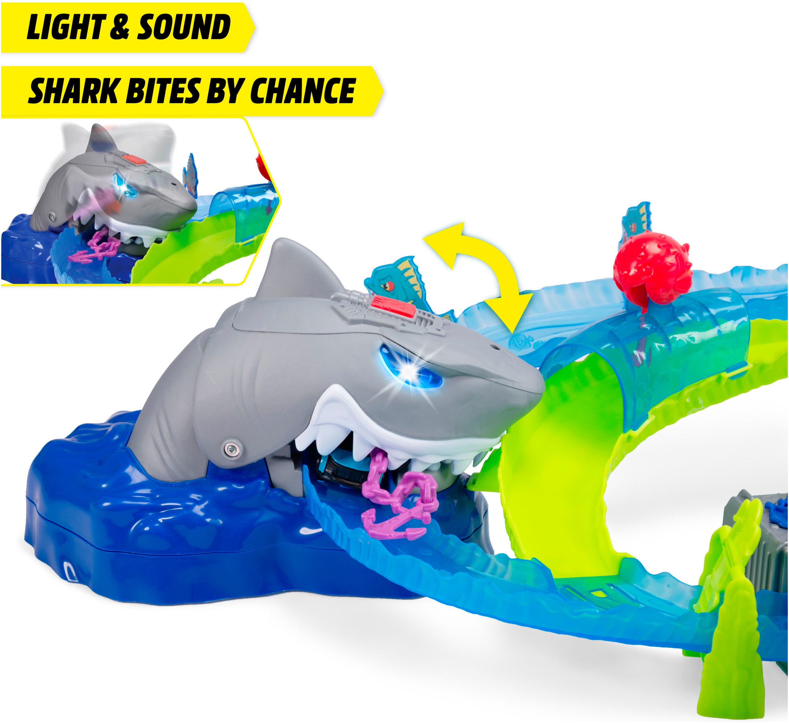 Dickie Toys Autorennbahn White Shark, inklusive Spielzeugauto; mit Licht und Sound