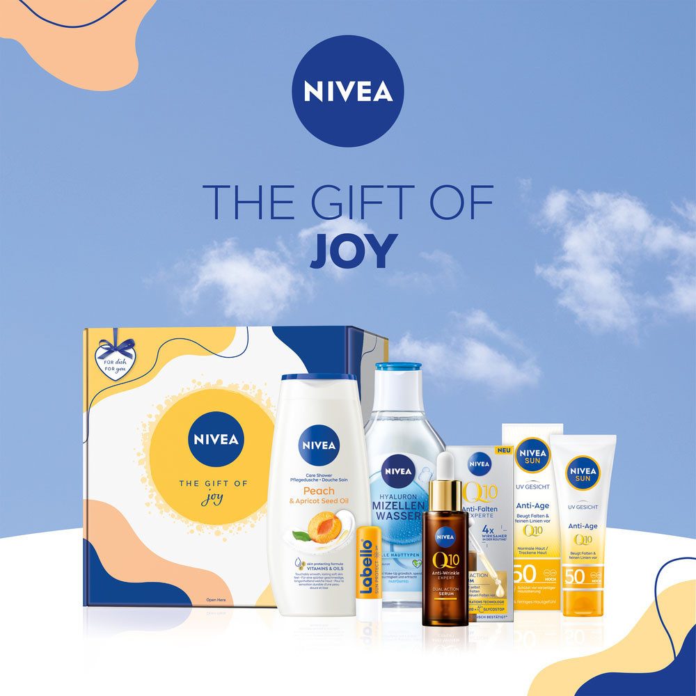 Nivea Pflege-Geschenkset THE GIFT OF JOY, 5-tlg., für Gesicht, Lippen und Körper, Serum mit Anti-Glykations Technologie