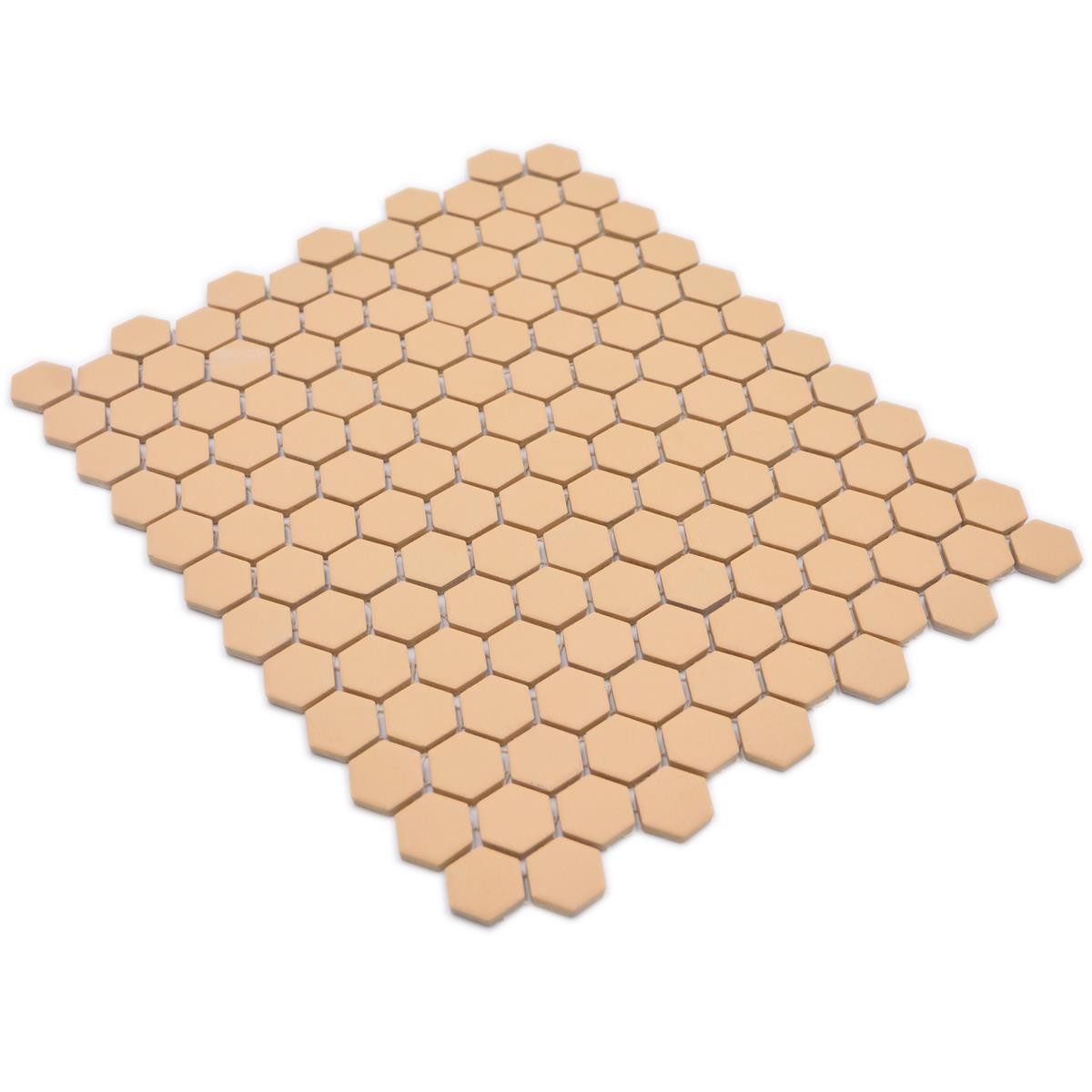 Mosafil Mosaikfliesen Keramikmosaik Bismarck R10B Hexagon Ocker Orange H23, Keramik 30.000x26.000, orange-ocker, Verlegefertig auf ein Netz geklebt - Frostsicher - Wasserfest -