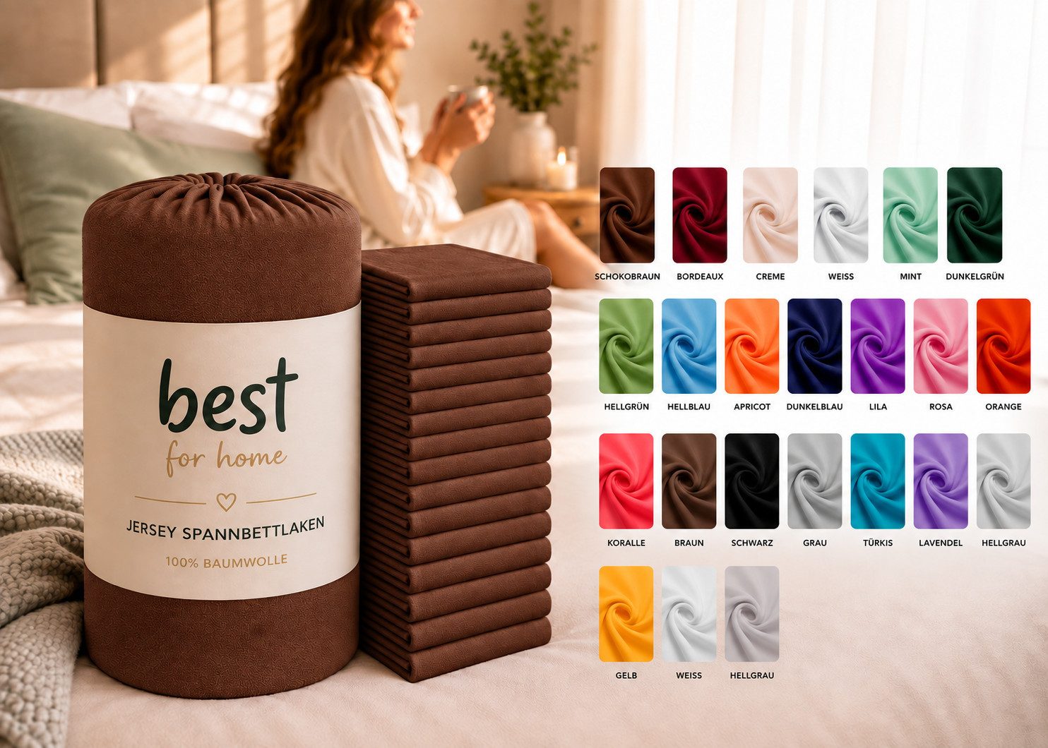 Best for You Spannbettlaken Jersey-Spannbettlaken – kuscheliger Schlafkomfort & perfekte Passform, Jersey, Gummizug: Rundum, (1 Stück), 100 % Baumwolle, Jersey-Stoff, mit Elasthan, atmungsaktiv