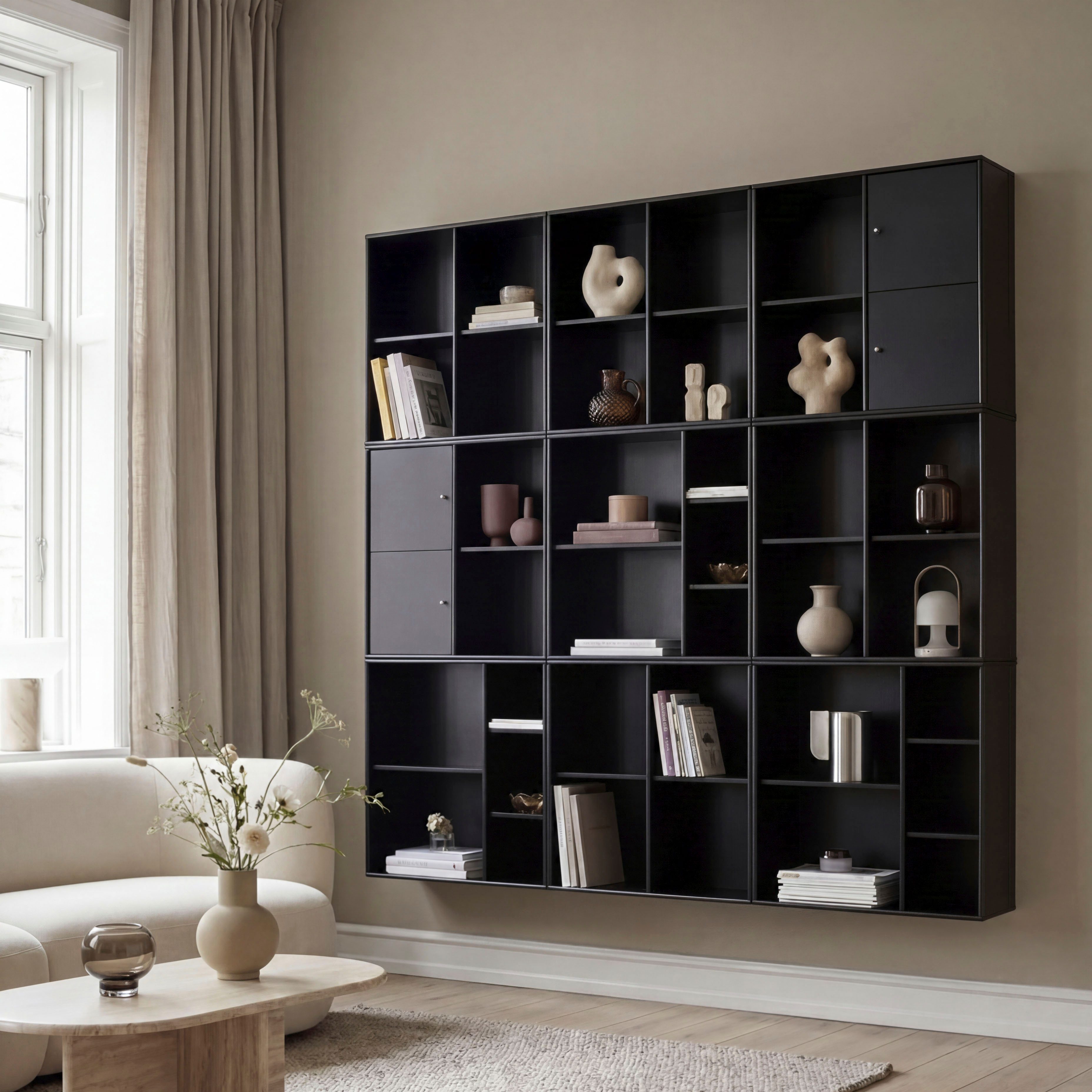 Hammel Furniture Bücherregal Mistral Kubus, Kombination aus 9 Modulen, mit 2 Türenset, Breite 207cm