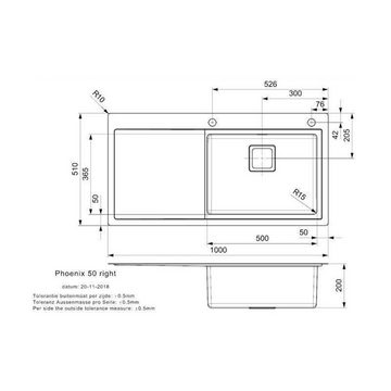 REGINOX Edelstahlspüle Reginox Einbauspüle Phoenix 50 Edelstahl Becken rechts, 100/51 cm