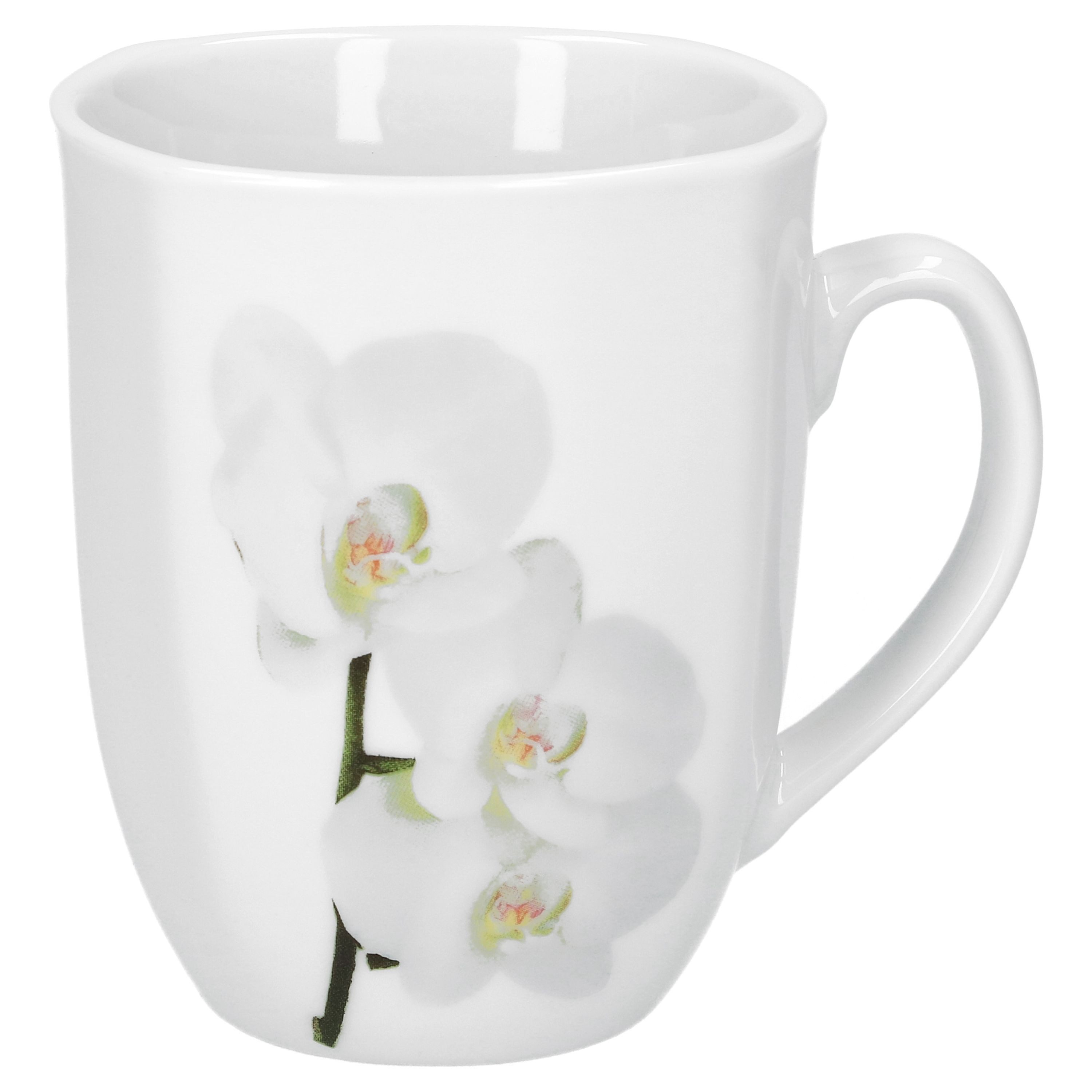 van Well Becher 6er Set Kaffeebecher Vanda weiße Orchidee 33cl, Porzellan