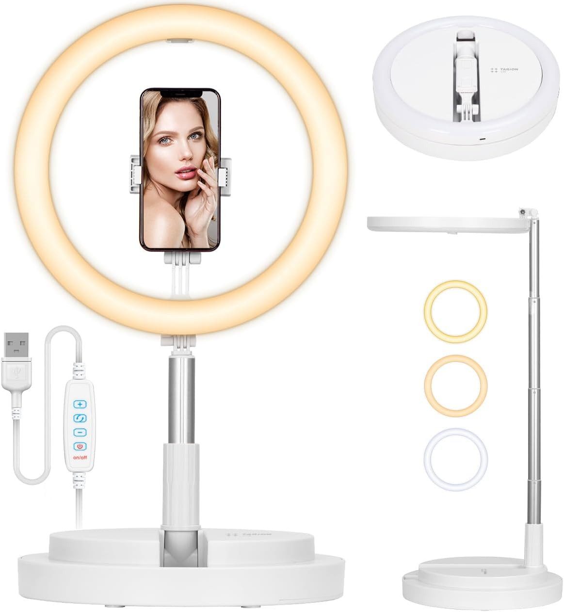 MORRENT Ringlicht 10 Zoll Ringlicht mit faltbarem Stativ und verstellbar -weiß