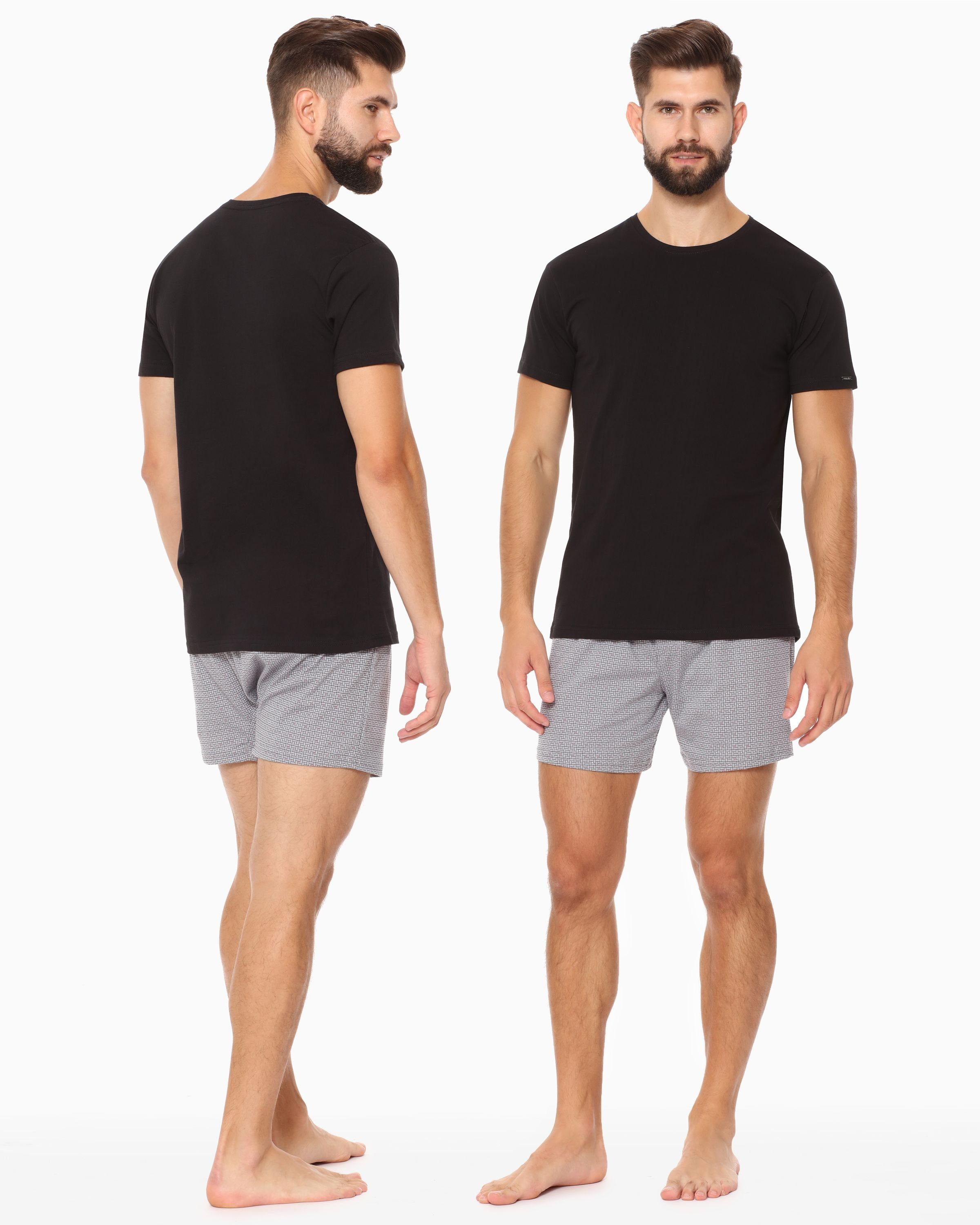 mit (1-tlg) Schwarz/Schwarz CR068 Pack) Cornette 2er T-Shirts (2 T-Shirt U-Ausschnitt Herren Pack