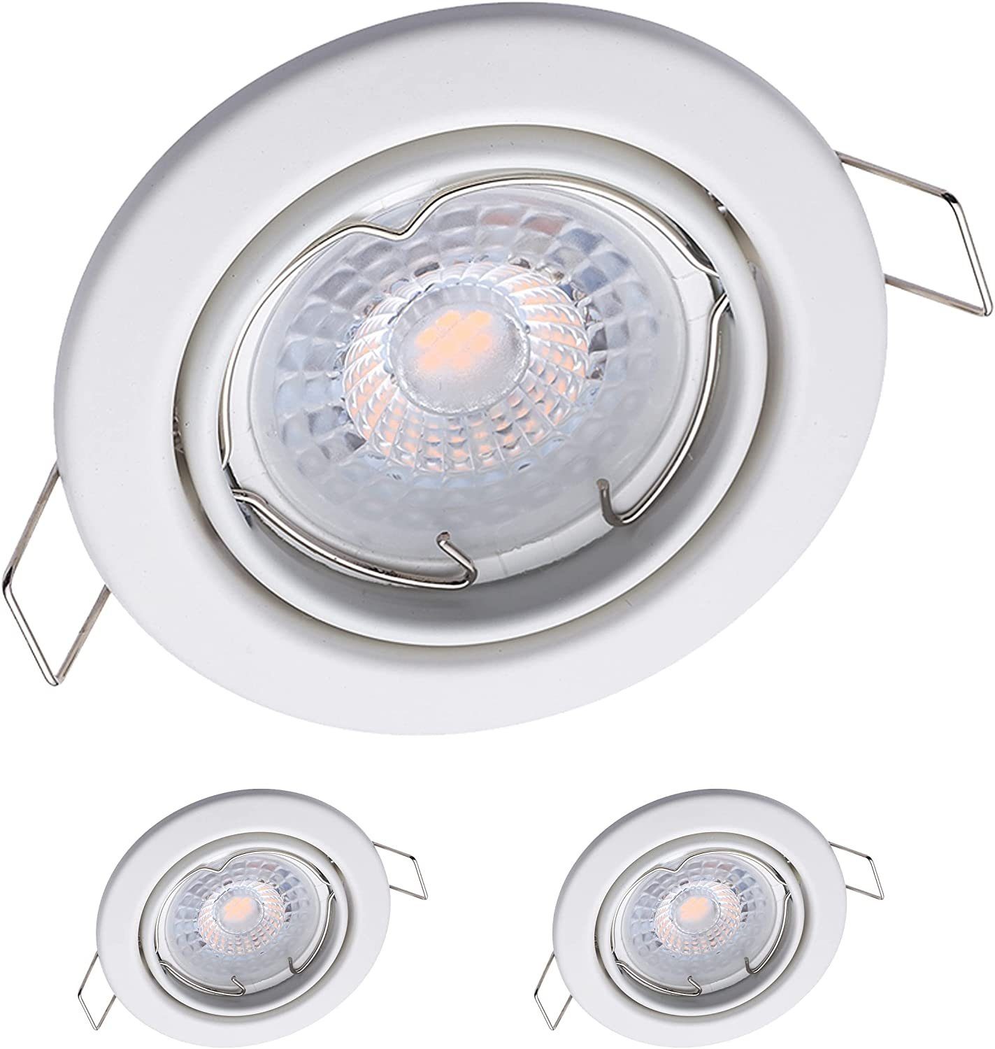 Oktaplex lighting LED Einbaustrahler 3er Set LED Deckenspot flach inkl. LED Module 4,8W 380 Lumen, schwenkbar, Leuchtmittel wechselbar, warmweiß, 3000 Kelvin 230V weiß
