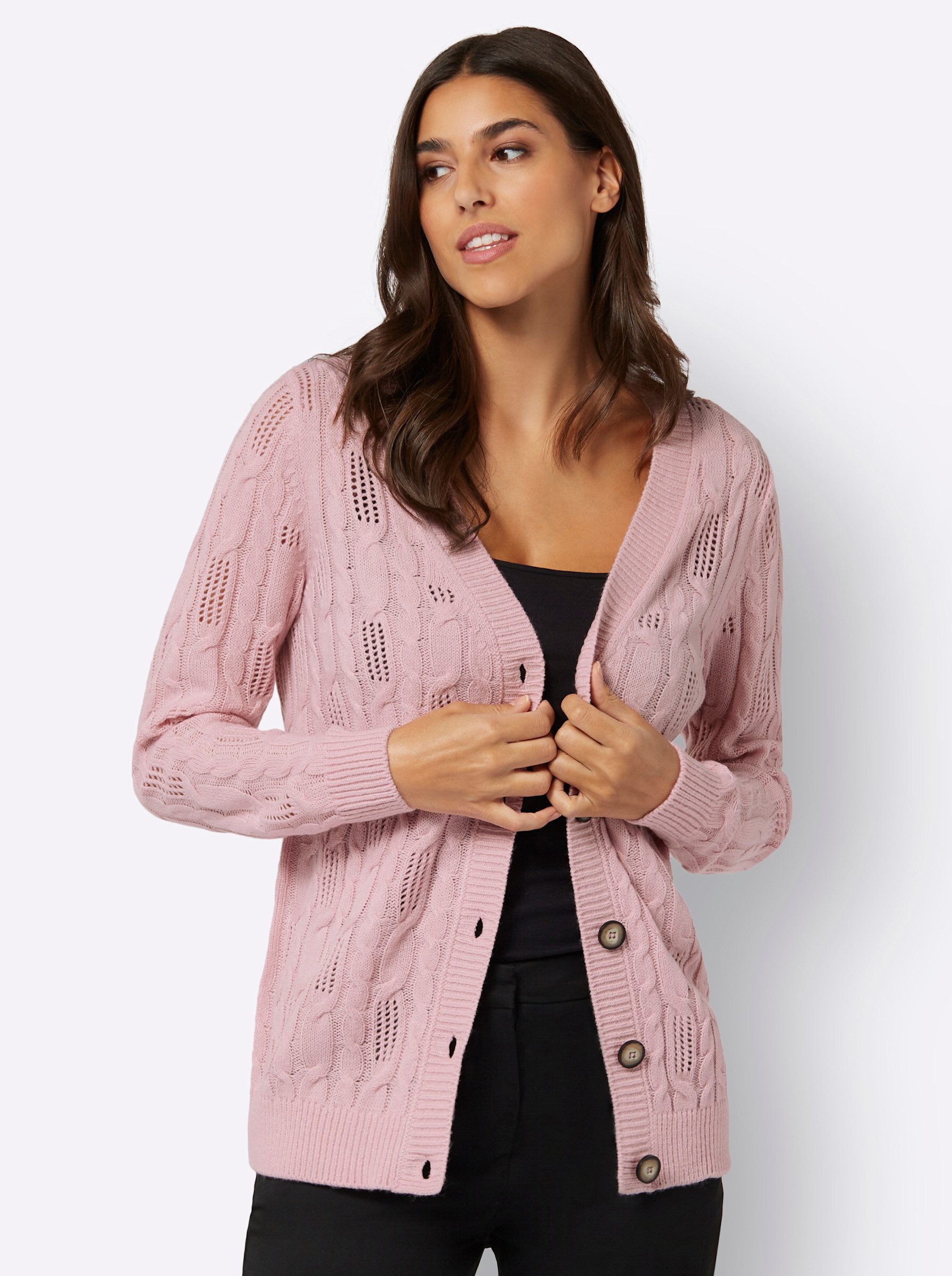 Sieh an! Strickjacke Strickjacke Langarm Ajour, Zopfmuster