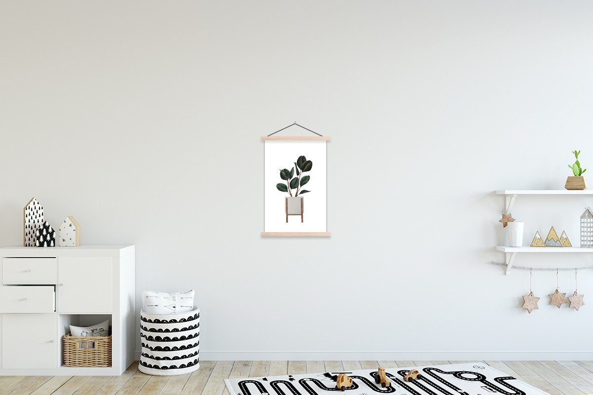 MuchoWow Poster Pflanzen - Blumentopf - Weiß, (1 St), Posterleiste, Textilposter für Wohnzimmer, Bilderleiste, Magnetisch