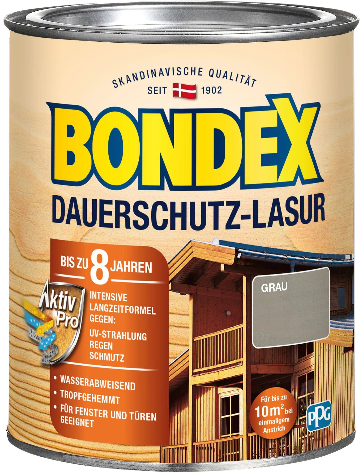 DAUERSCHUTZ-LASUR, grau 0,75 Bondex Holzschutzlasur Liter Inhalt Ebenholz,