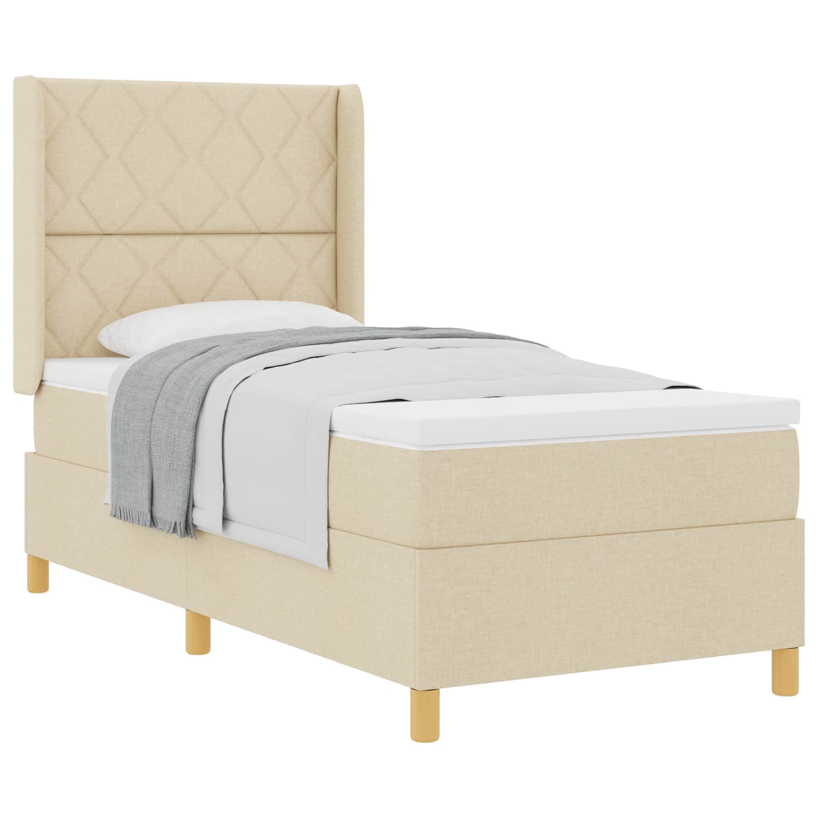 Bett Boxspringbett mit Kopfteil Creme 100 x 200 cm Stoff