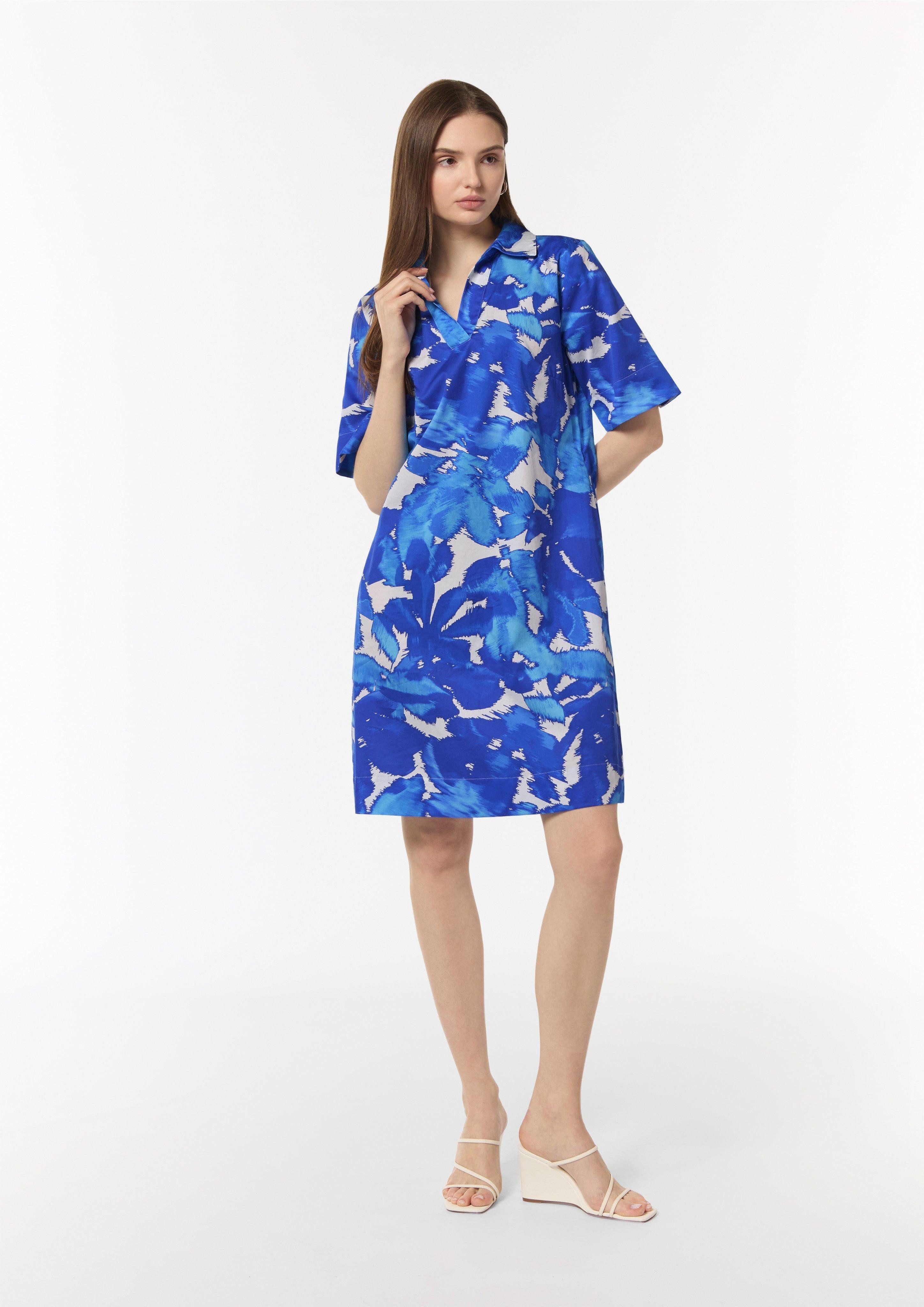 Comma Minikleid Baumwoll-Kleid mit Hemdkragen und All-over-Print