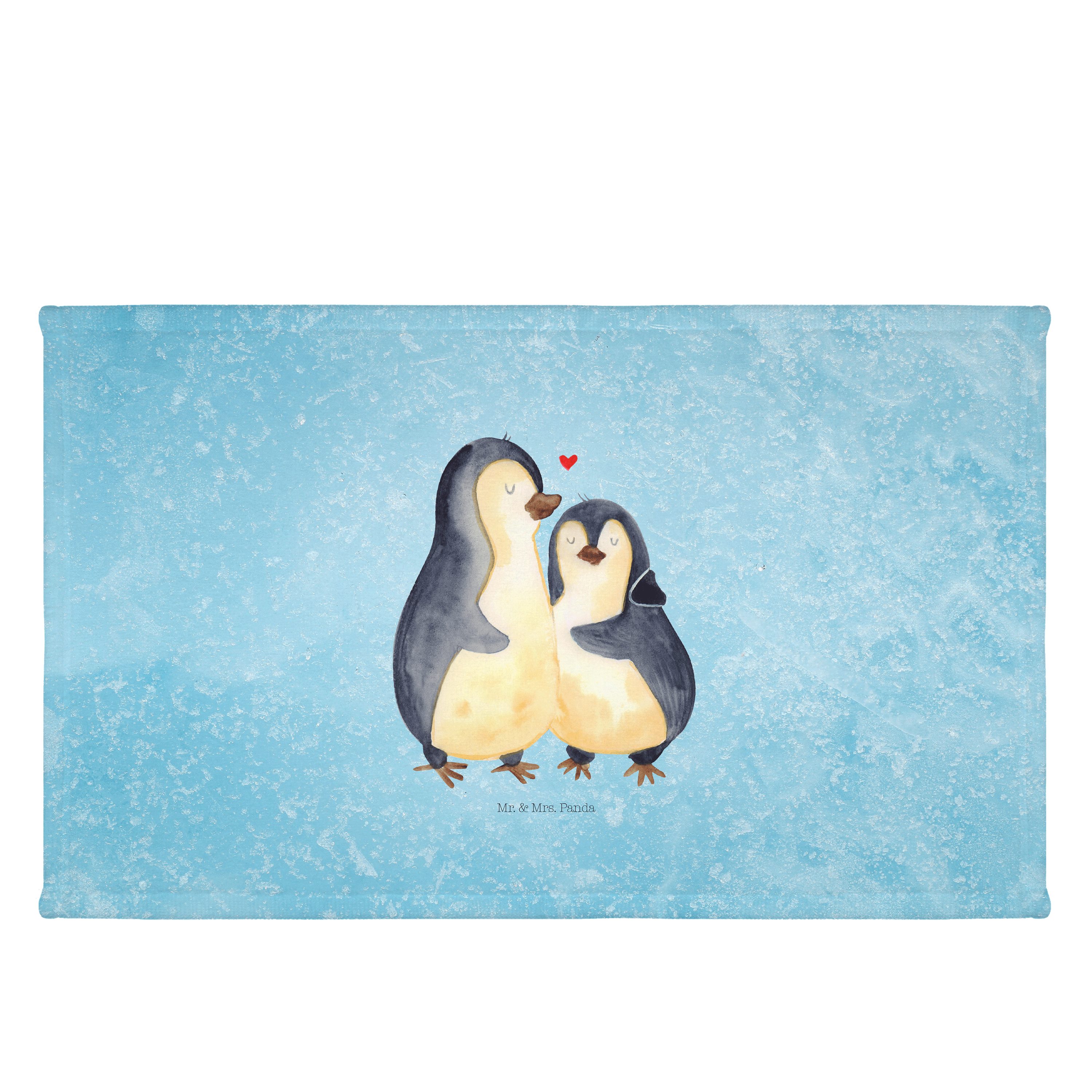 Mr. & Mrs. Panda Handtuch Pinguin umarmend - Eisblau - Geschenk, Liebesgeschenk, Hochzeit, Umar, (1-St)