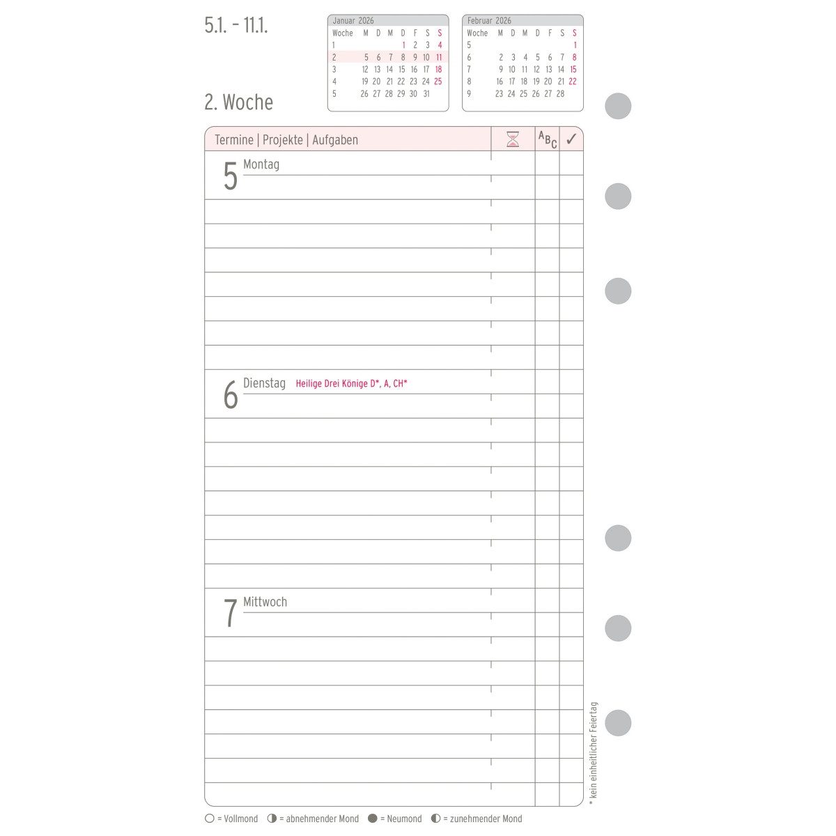 CHRONOPLAN Terminplaner Wochenplan A6 Midi 1 Woche/2 Seiten Kalendarium 2026