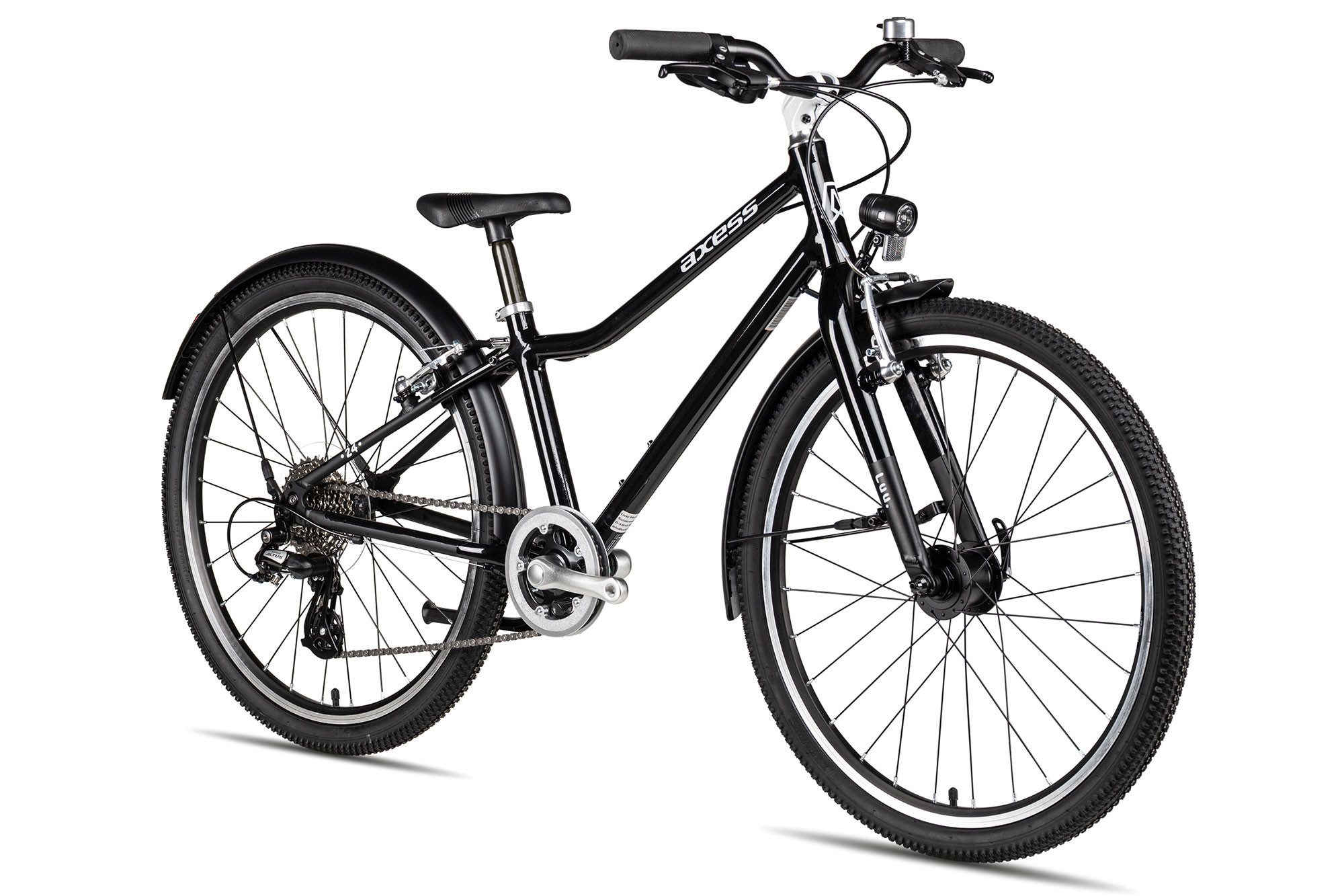 Axess Kinderfahrrad LUU. 24 EQ, 8 Gang Shimano Altus RD-M310-L Schaltwerk, Kettenschaltung, leichter Aluminiumrahmen schwarz/grau