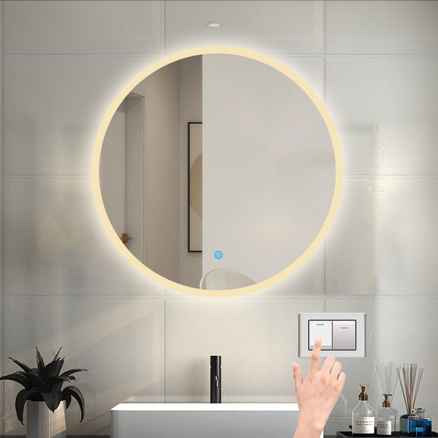 duschspa Badspiegel Badezimmerspiegel Rund Spiegel mit LED Beleuchtung, Φ  60-100 cm