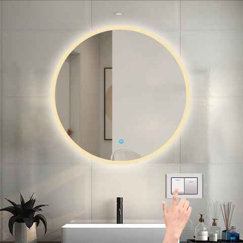 duschspa Badspiegel Badezimmerspiegel Rund Spiegel mit LED Beleuchtung, Φ 50-100 cm